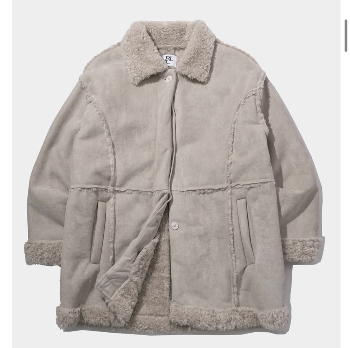 플레이스 스튜디오 퍼 라인 디테일 오버핏 스웨이드 하프 무스탕 상품이미지1