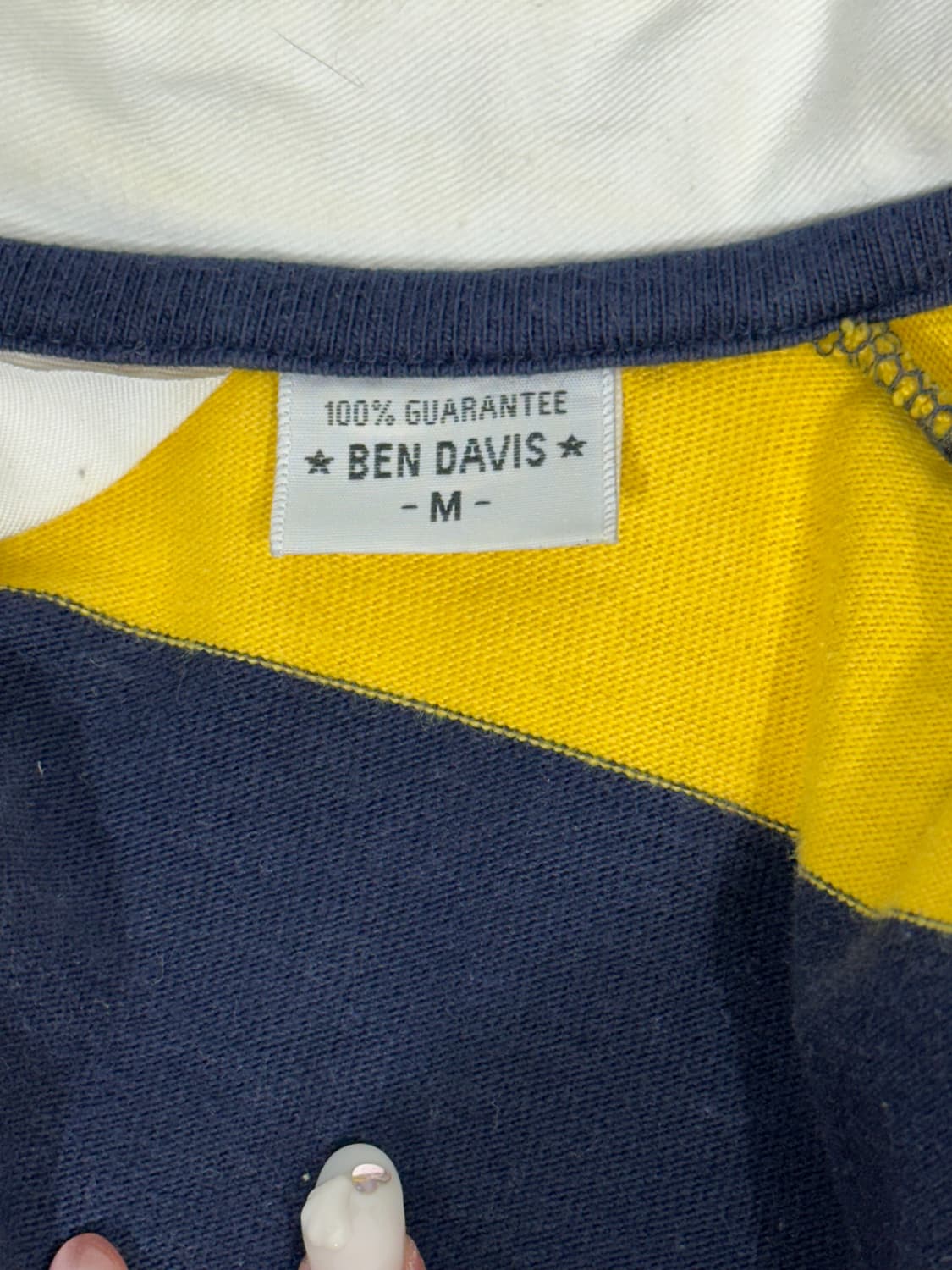 벤데이비스 옐로우 네이비 럭비티 꿀벌 카라 긴팔티 M 상품이미지7