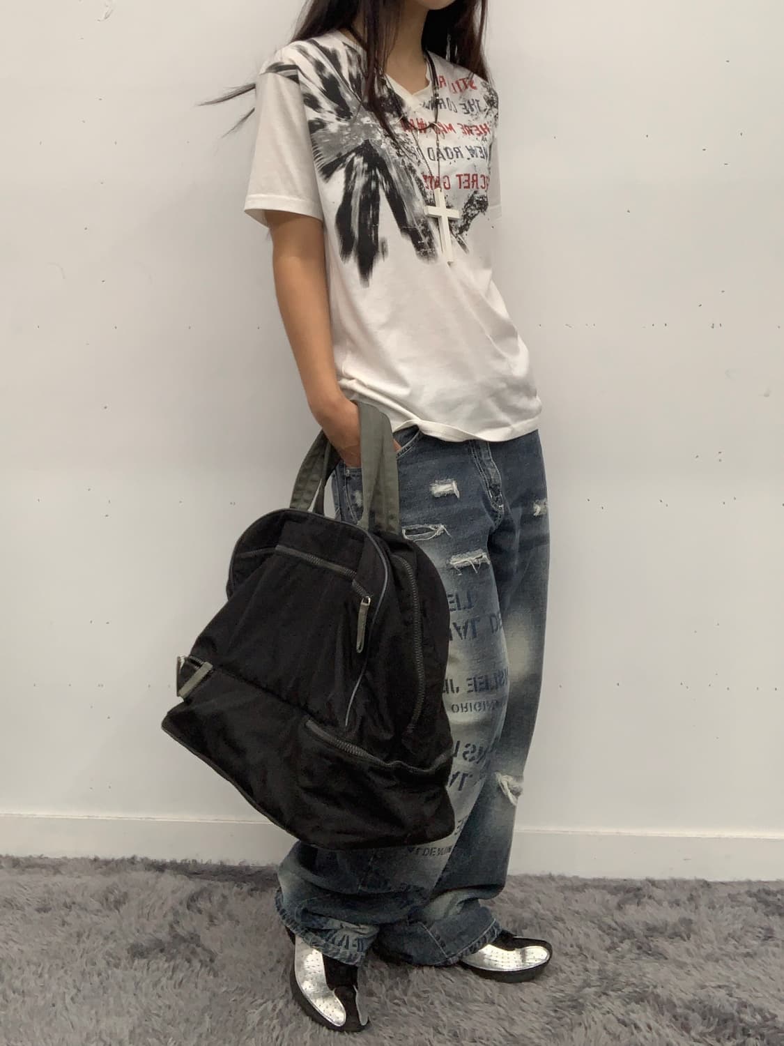 Lee 레터링 워싱 데미지 데님 팬츠 상품이미지2