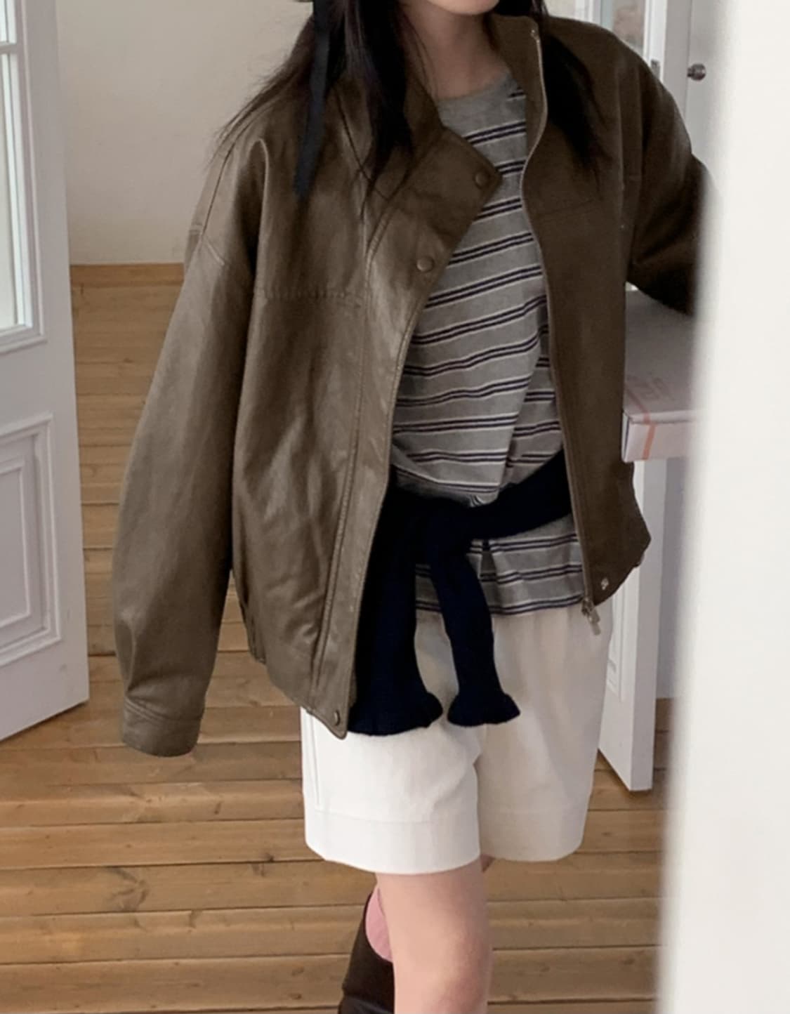 98도씨 하이넥 레더 자켓 상품이미지1