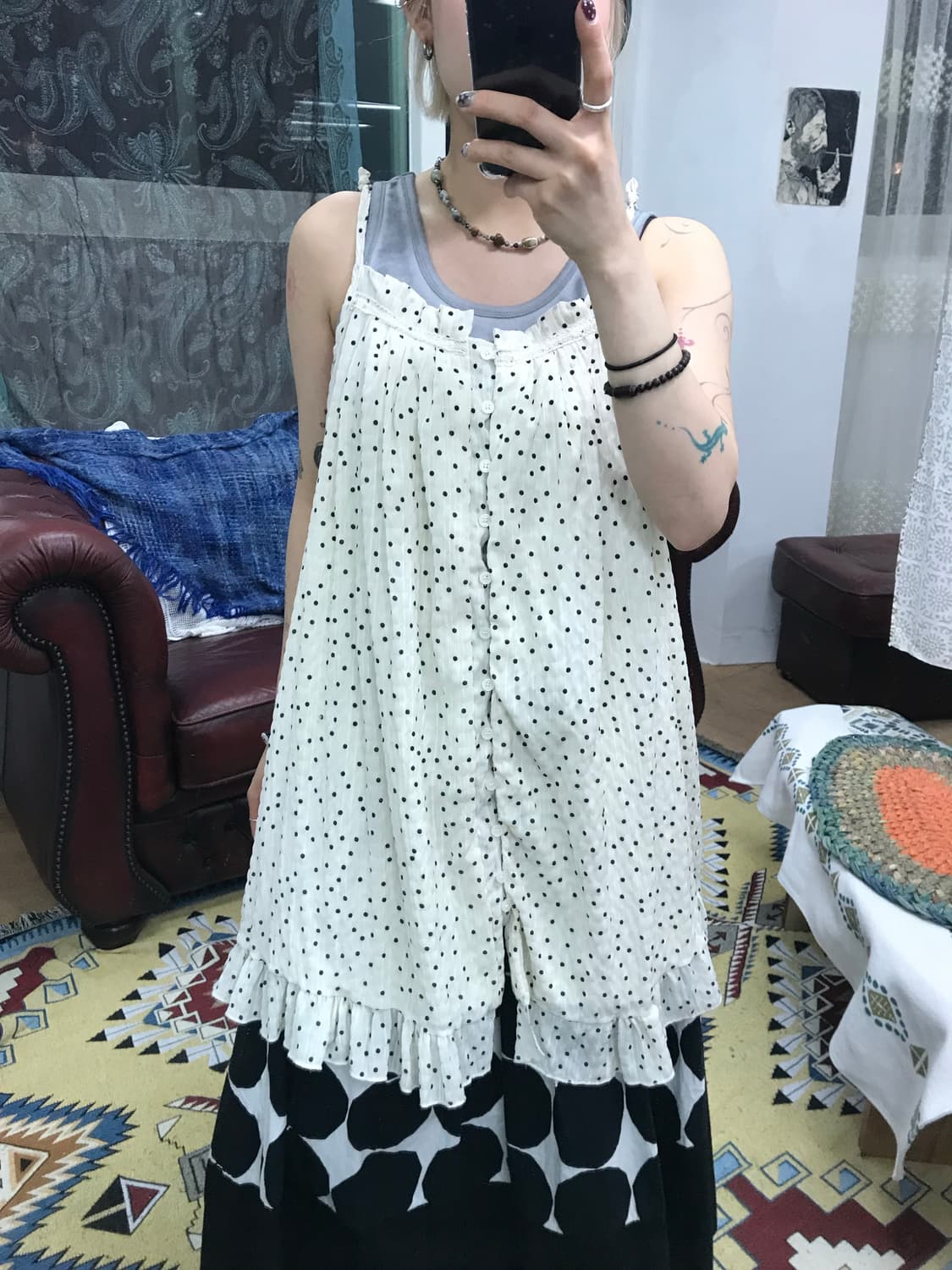 빈티지 여성 도트 롱 슬리브리스  상품이미지1