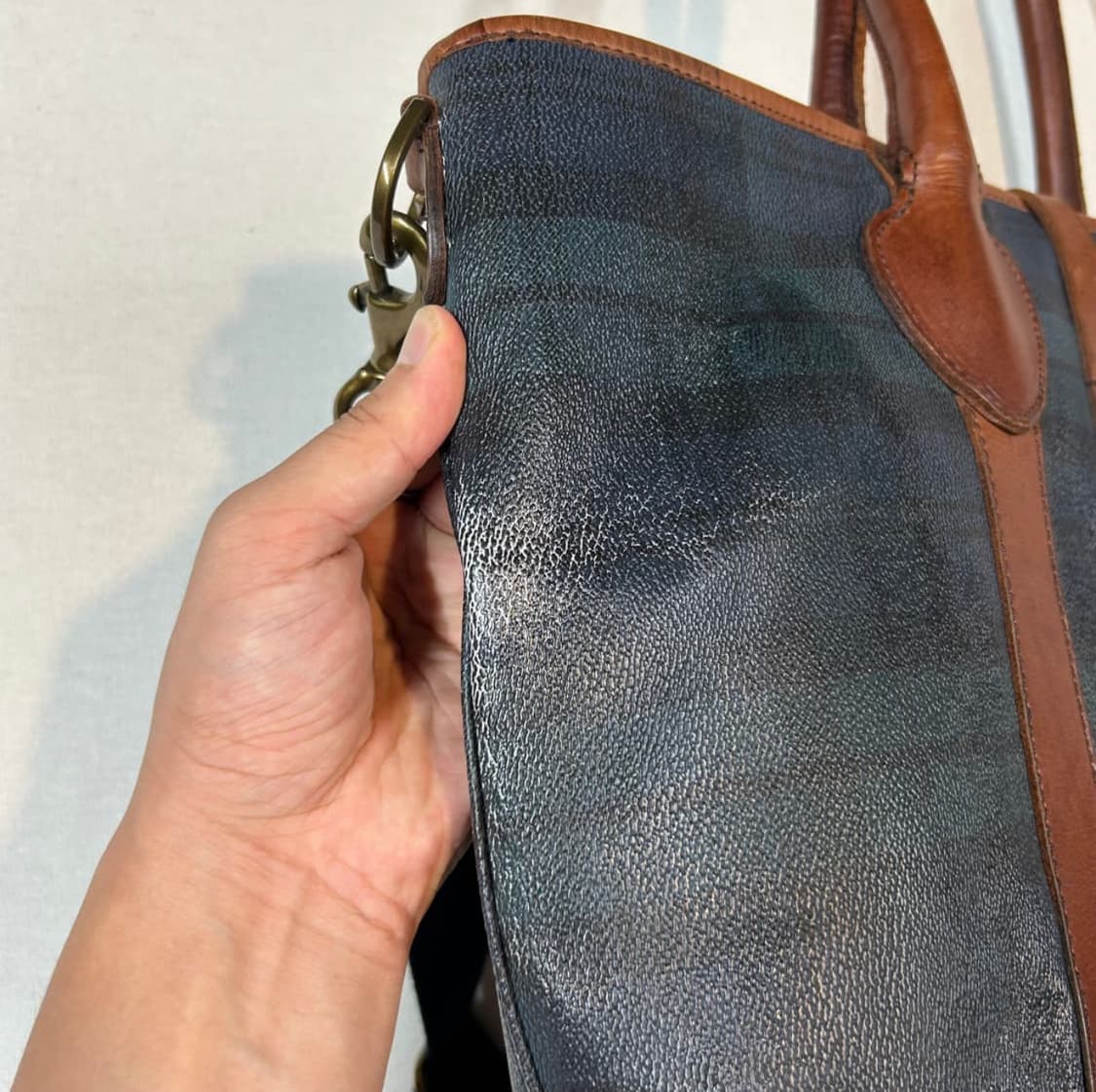 폴로 랄프로렌 블랙와치 타탄체크 레더 토트백 숄더백 상품이미지4