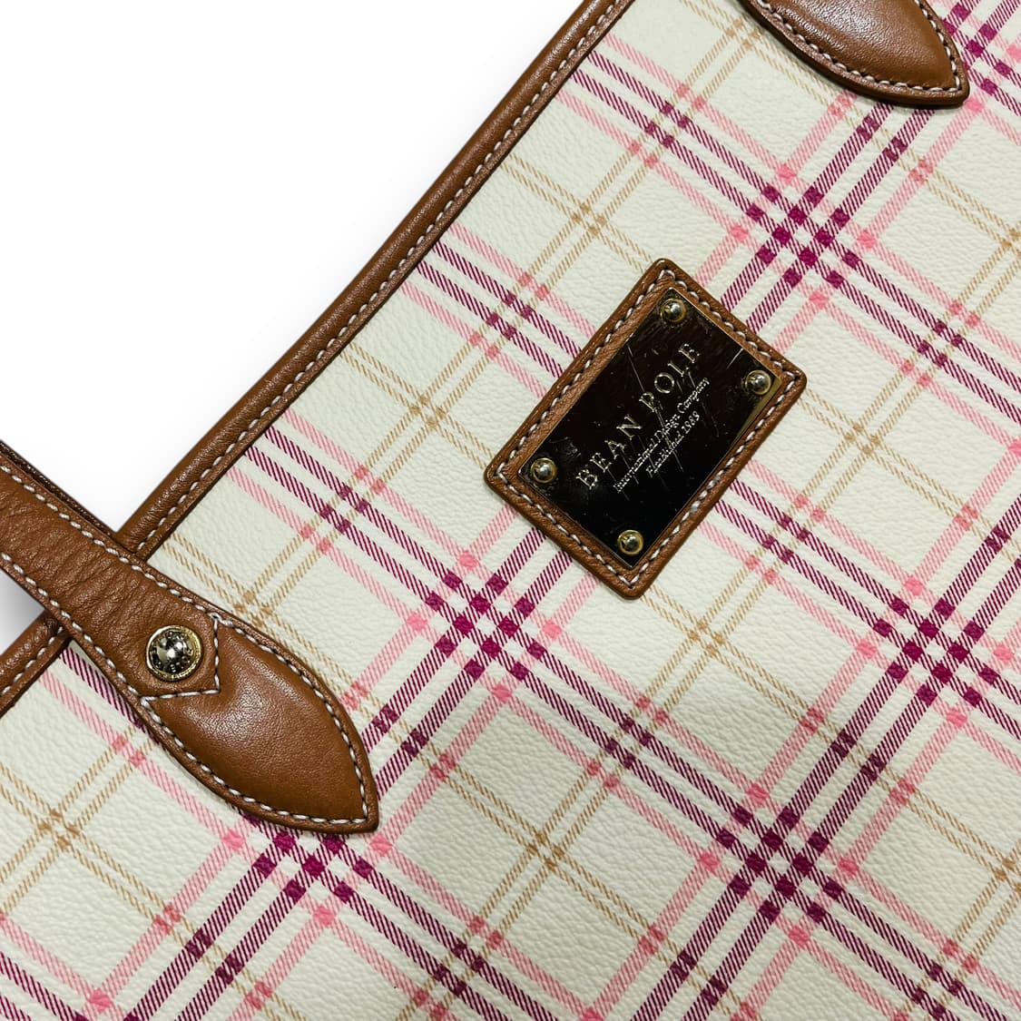 빈폴 PVC 핑크 체크 빈티지 소가죽 숄더백 상품이미지6