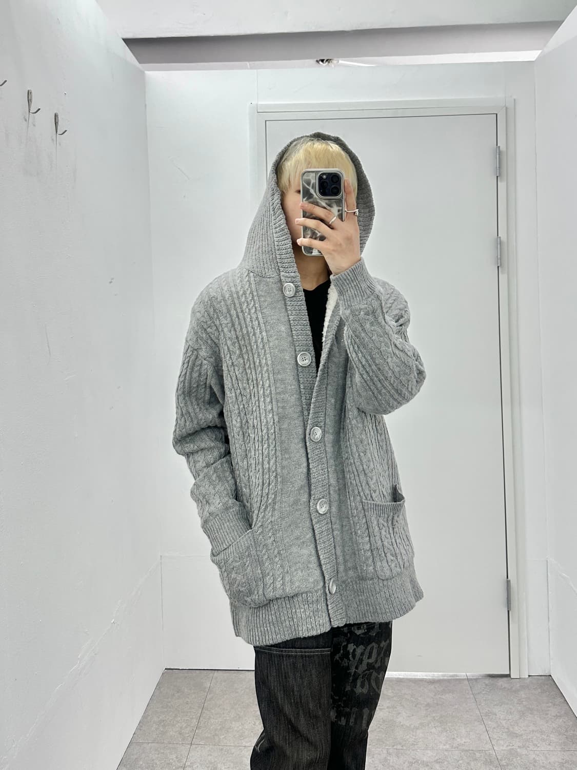 NAVY fur knit hood cardigan  상품이미지3