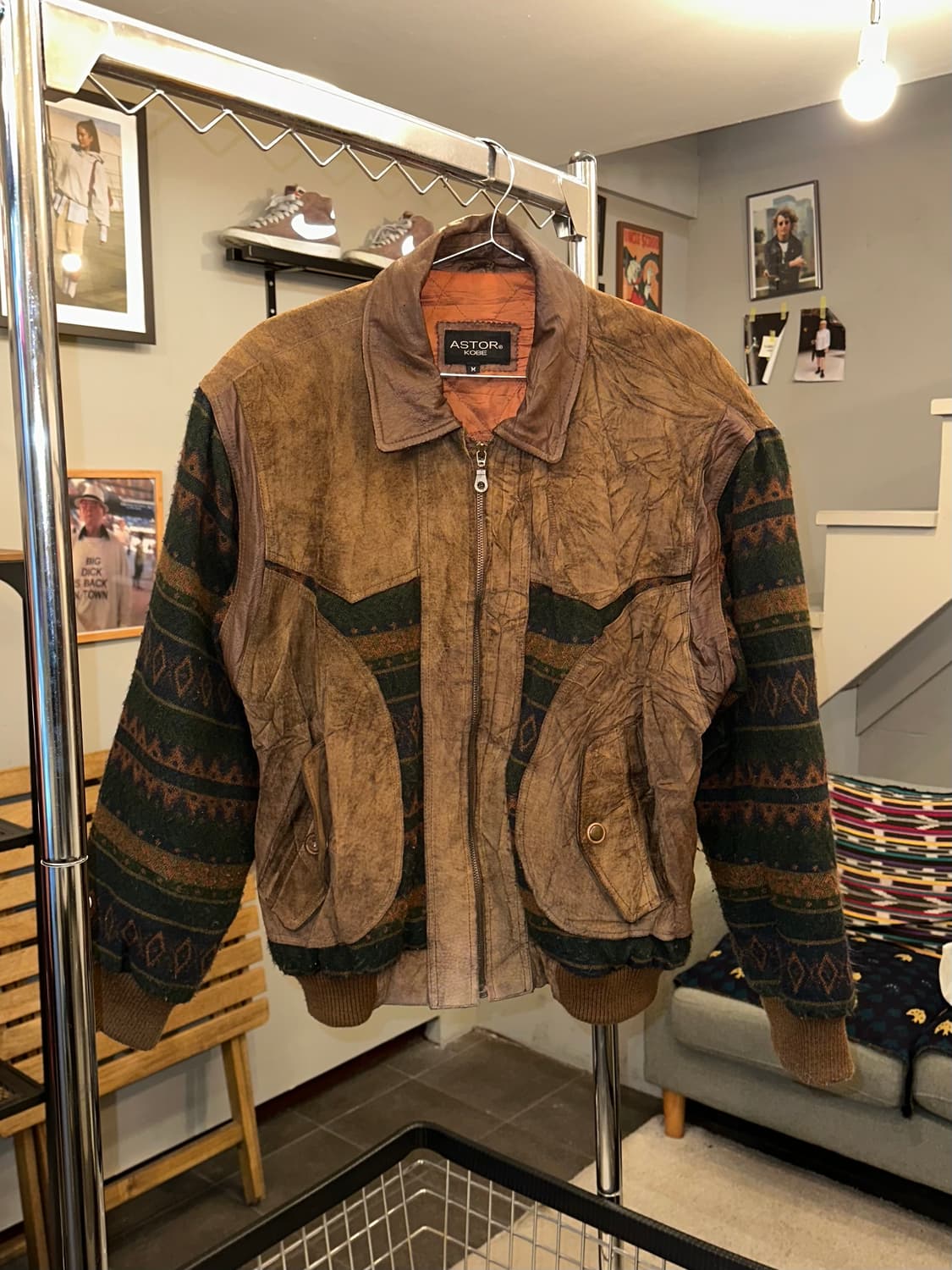 90’s Japanese Cow-suede aztec knit JK 상품이미지4