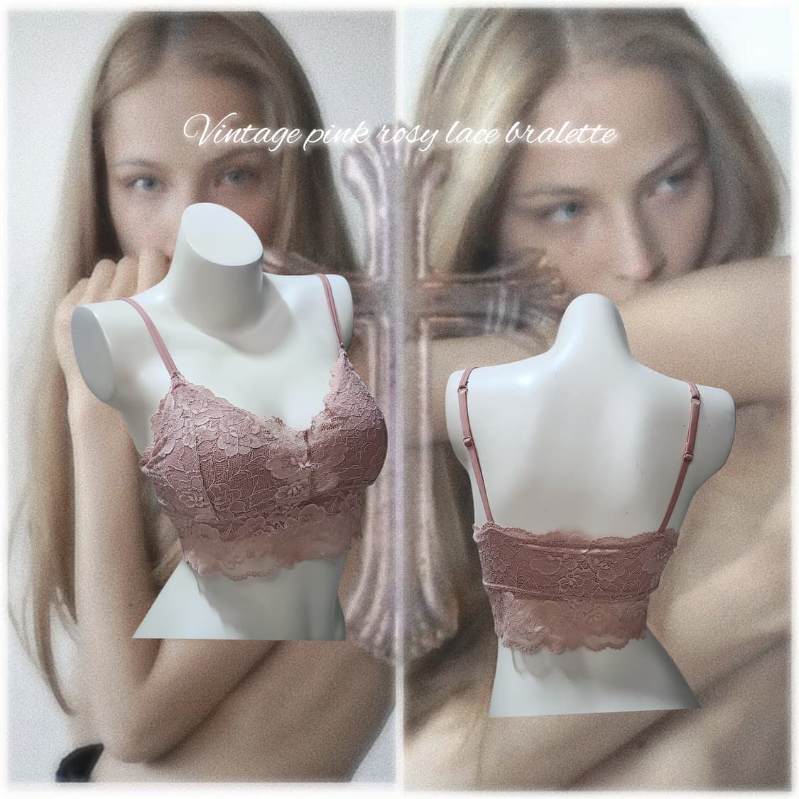 Vintage pink rosy lace bralett 상품이미지1