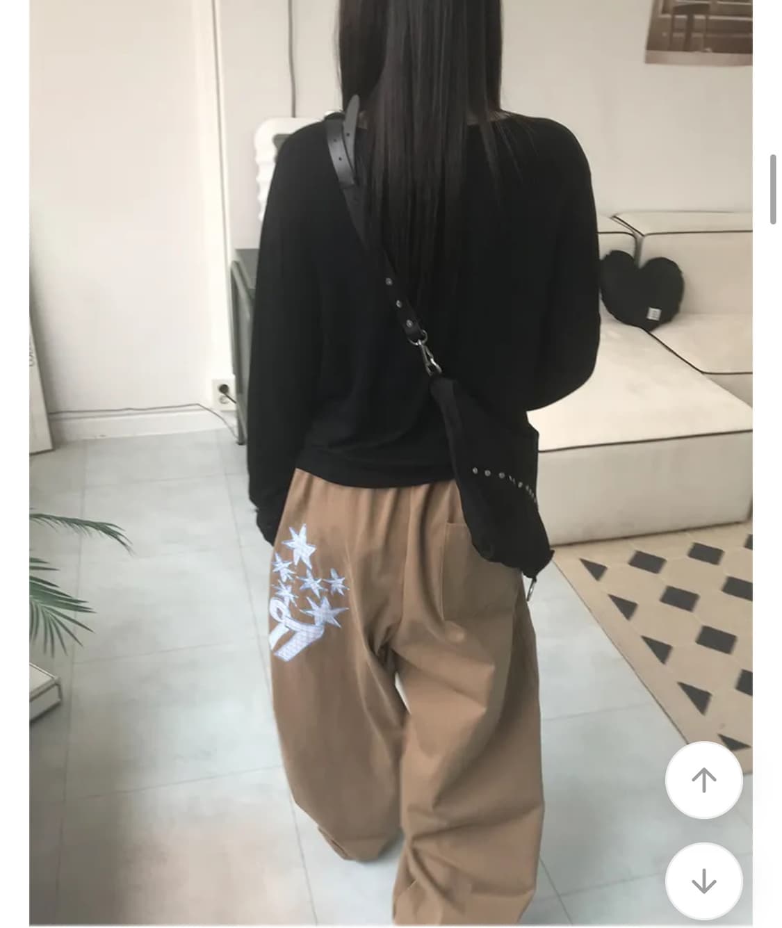 브라운 자수 패치 밴딩 와이드팬츠 상품이미지3