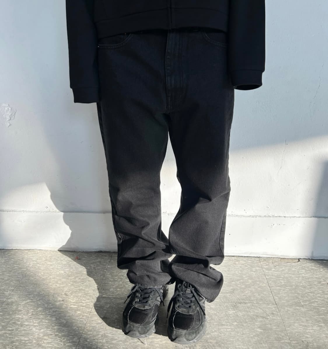 블랙 스트레이트 데님 팬츠 상품이미지1