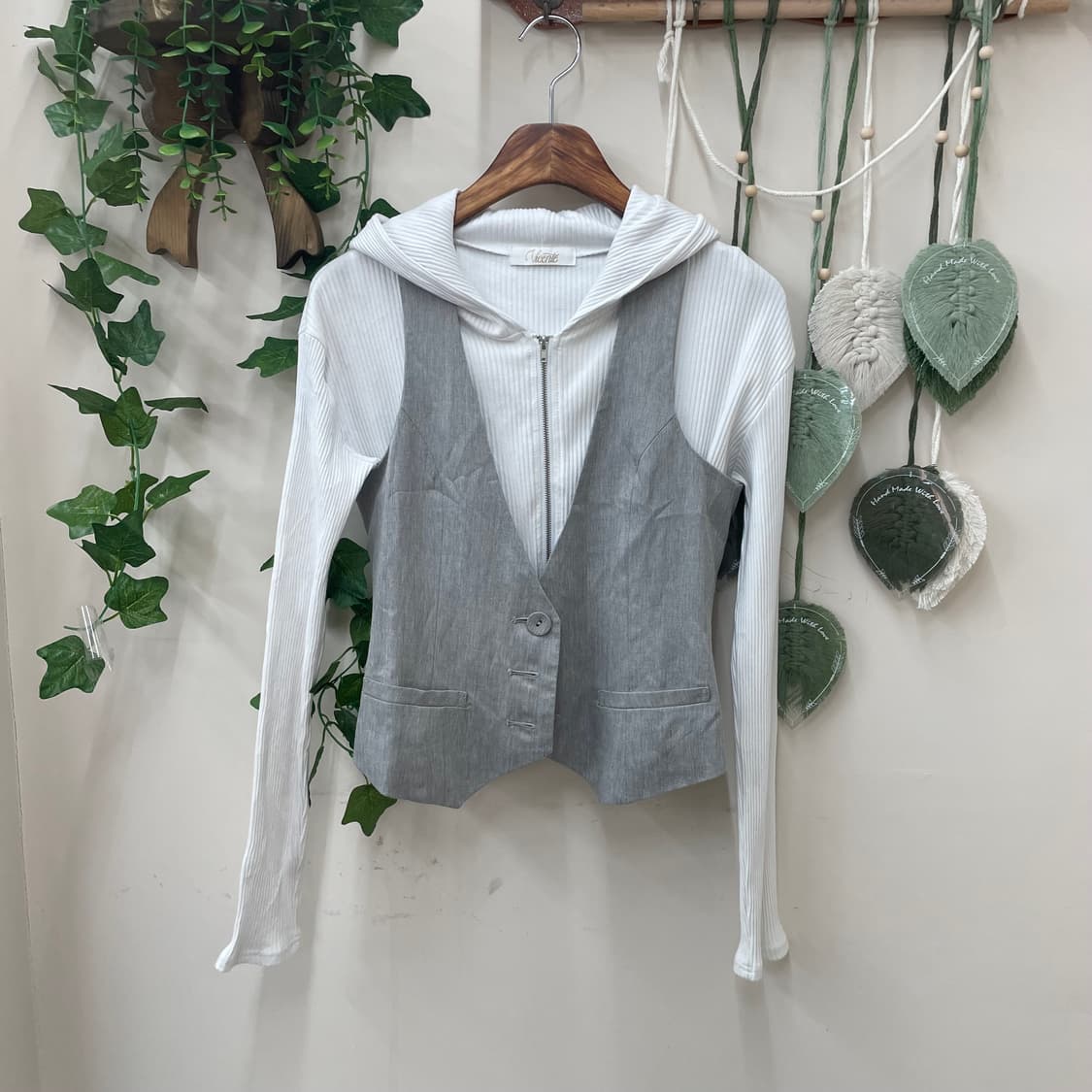 도쿄 소녀 무드 미니 상의 코디 세트 리본 블레이저 딱붙 후집 베스트 상품이미지3