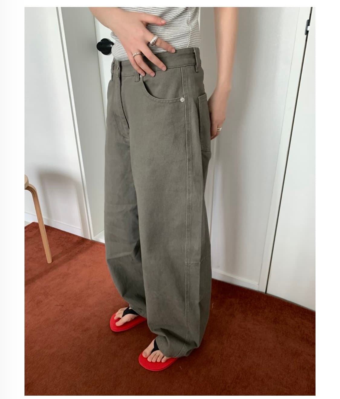 오비르 커브드 팬츠 카키M 새상품 상품이미지2