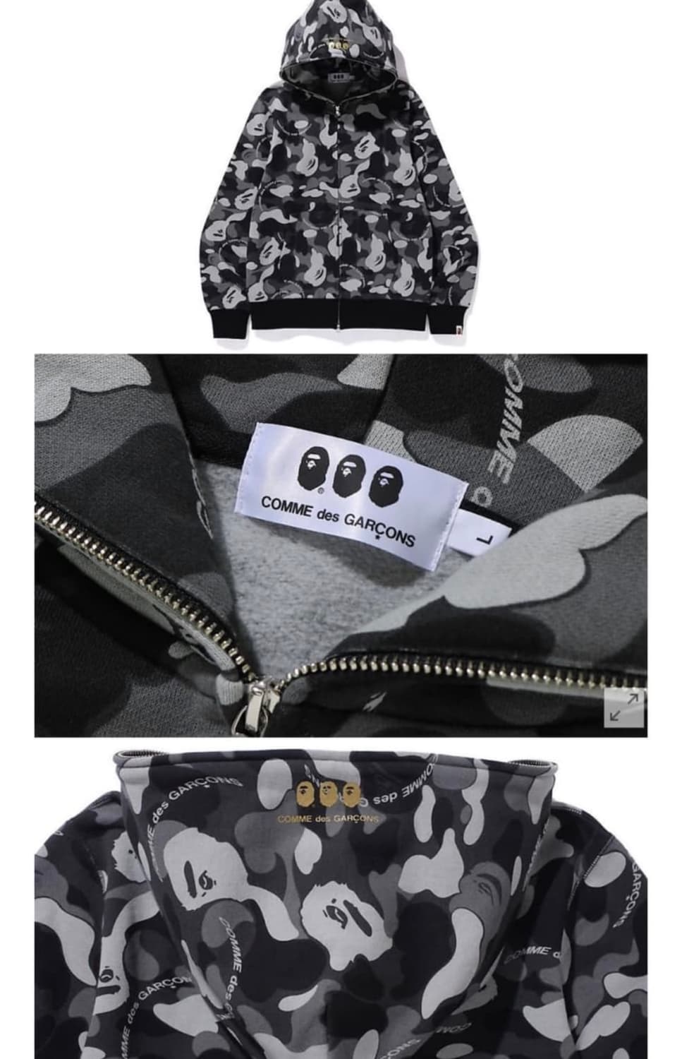 (M) 베이프 x  꼼데가르송 샤크 후드집업 상품이미지3