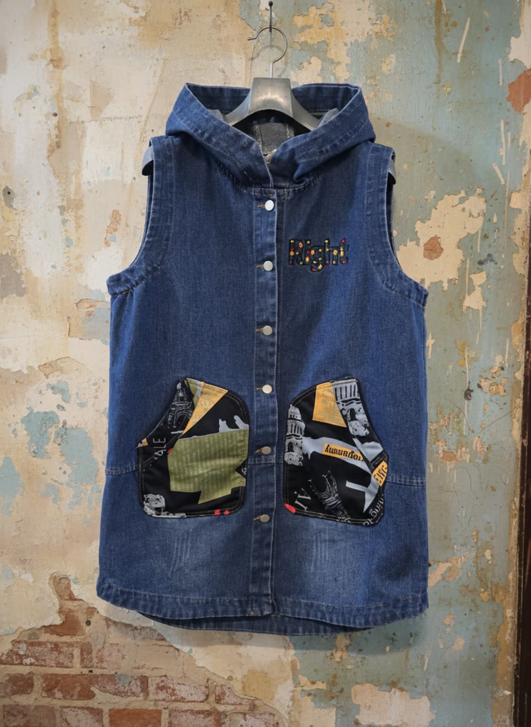 후드 데님 패치워크 조끼 XL 상품이미지1