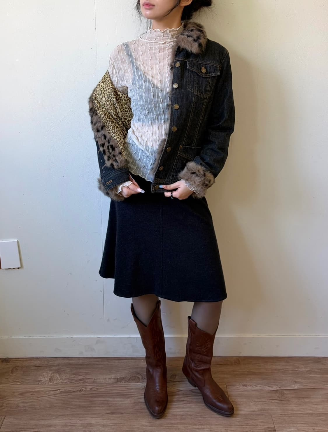 gf 레오파드 데님 퍼 자켓 상품이미지6