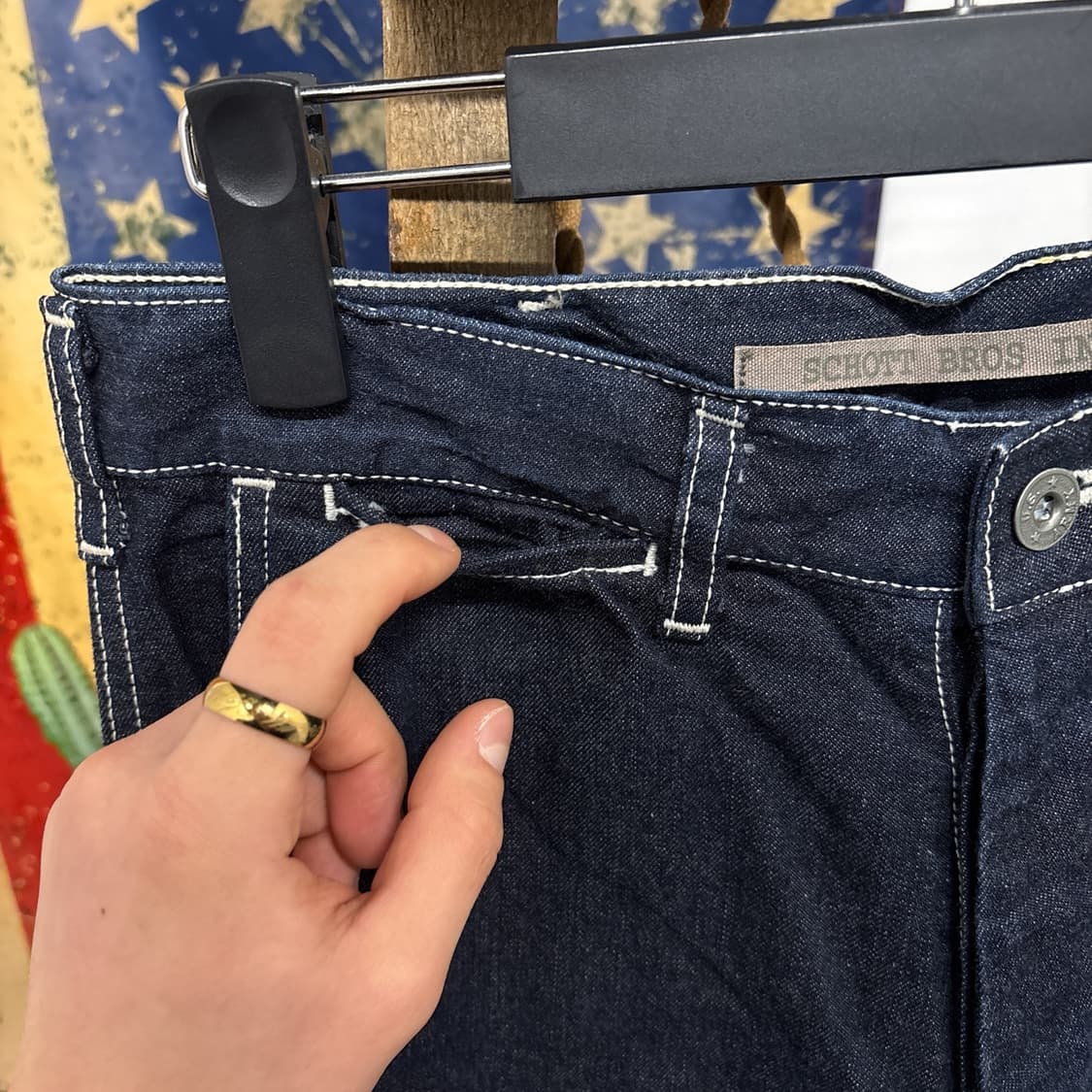 00s 쇼트 화이트 스티치 워크 와이드 데님팬츠 백패치 N775 상품이미지6