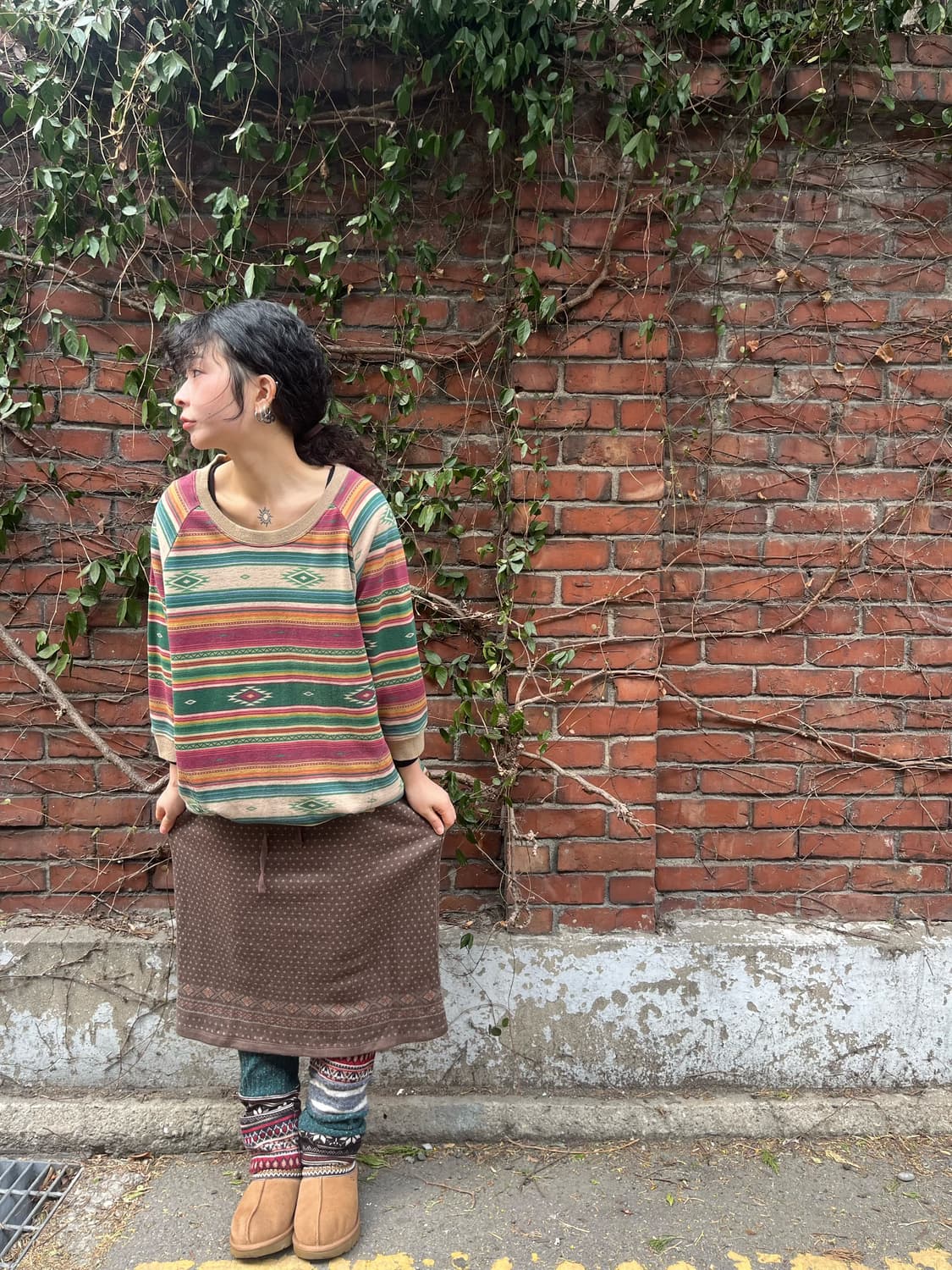 일본 무드 브라운 미디 스커트 상품이미지1