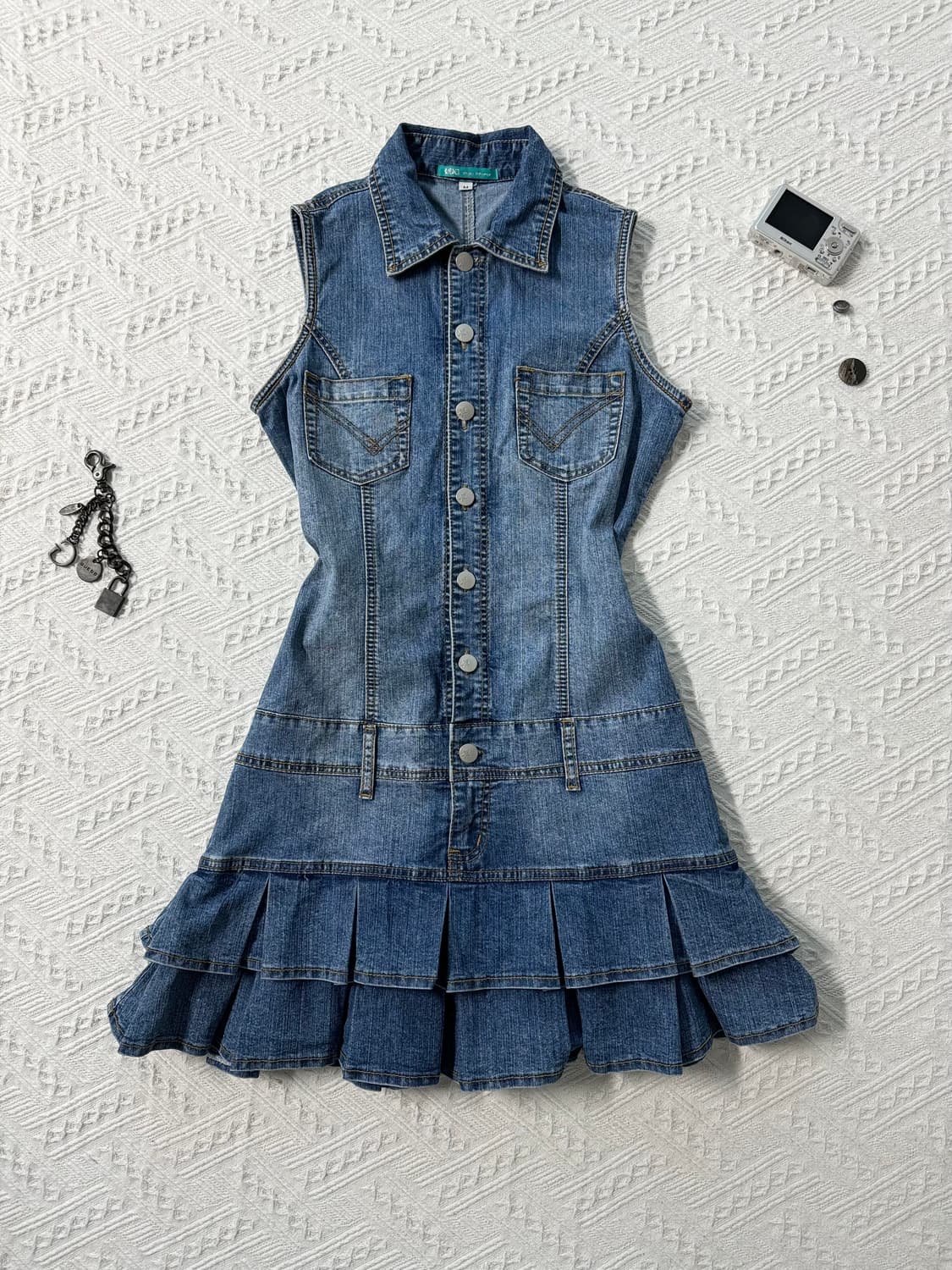 버튼 데님 프릴 원피스 상품이미지6