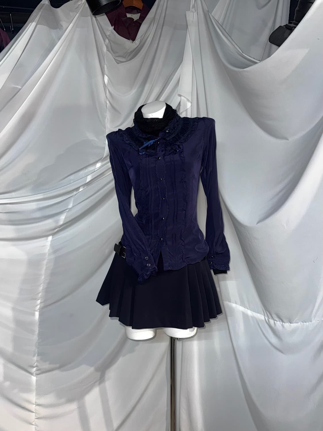 엑시즈팜 유카리깔 체크 네이비 공겜여주 프릴 코디세트  상품이미지3