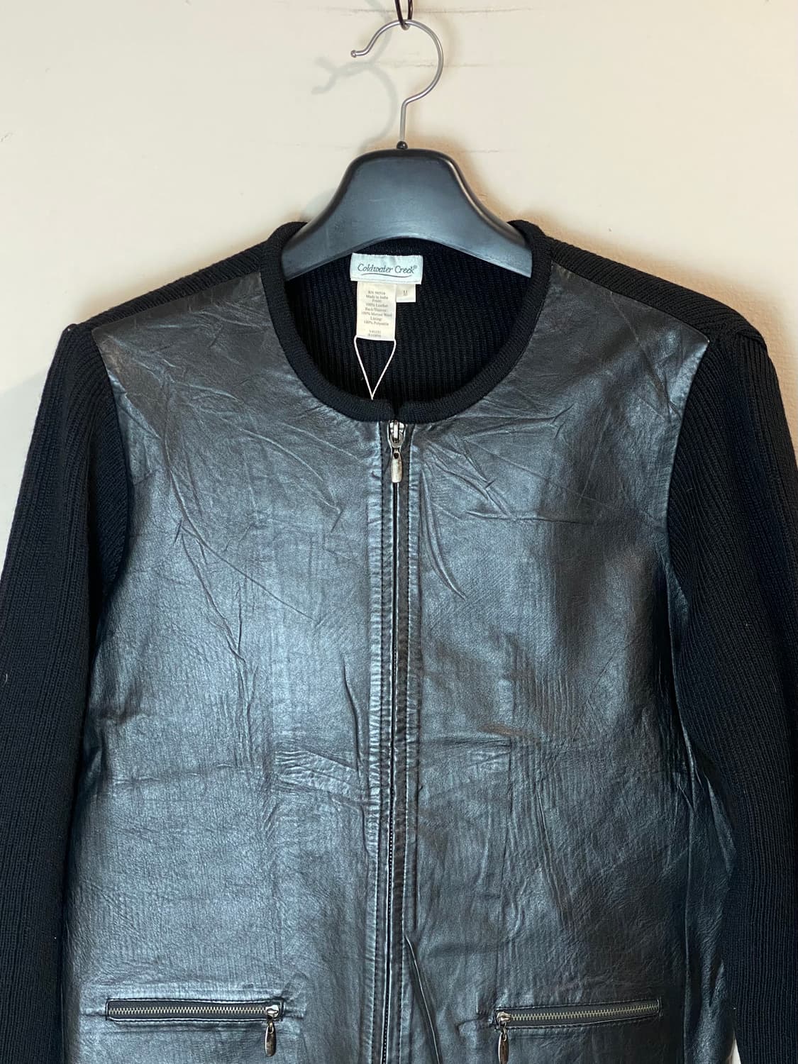 빈티지 레더 & 니트 집업 자켓 상품이미지2