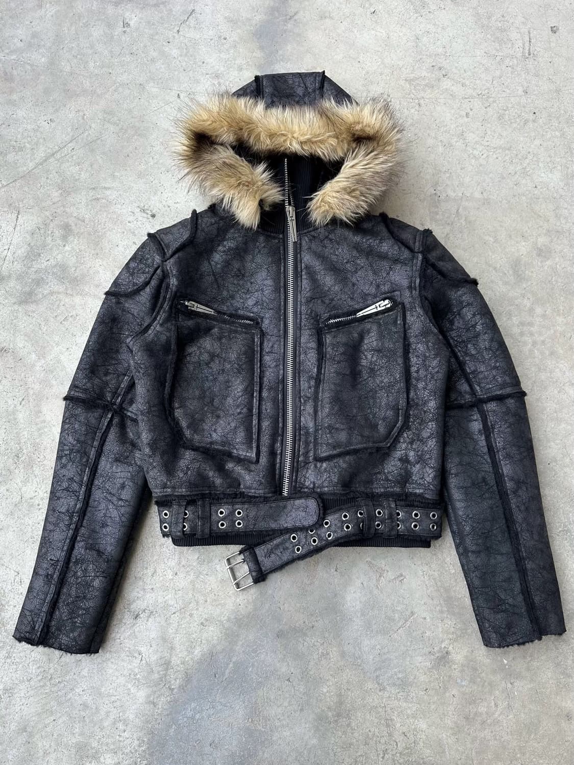 Distressed Faux Leather Jacket 상품이미지1