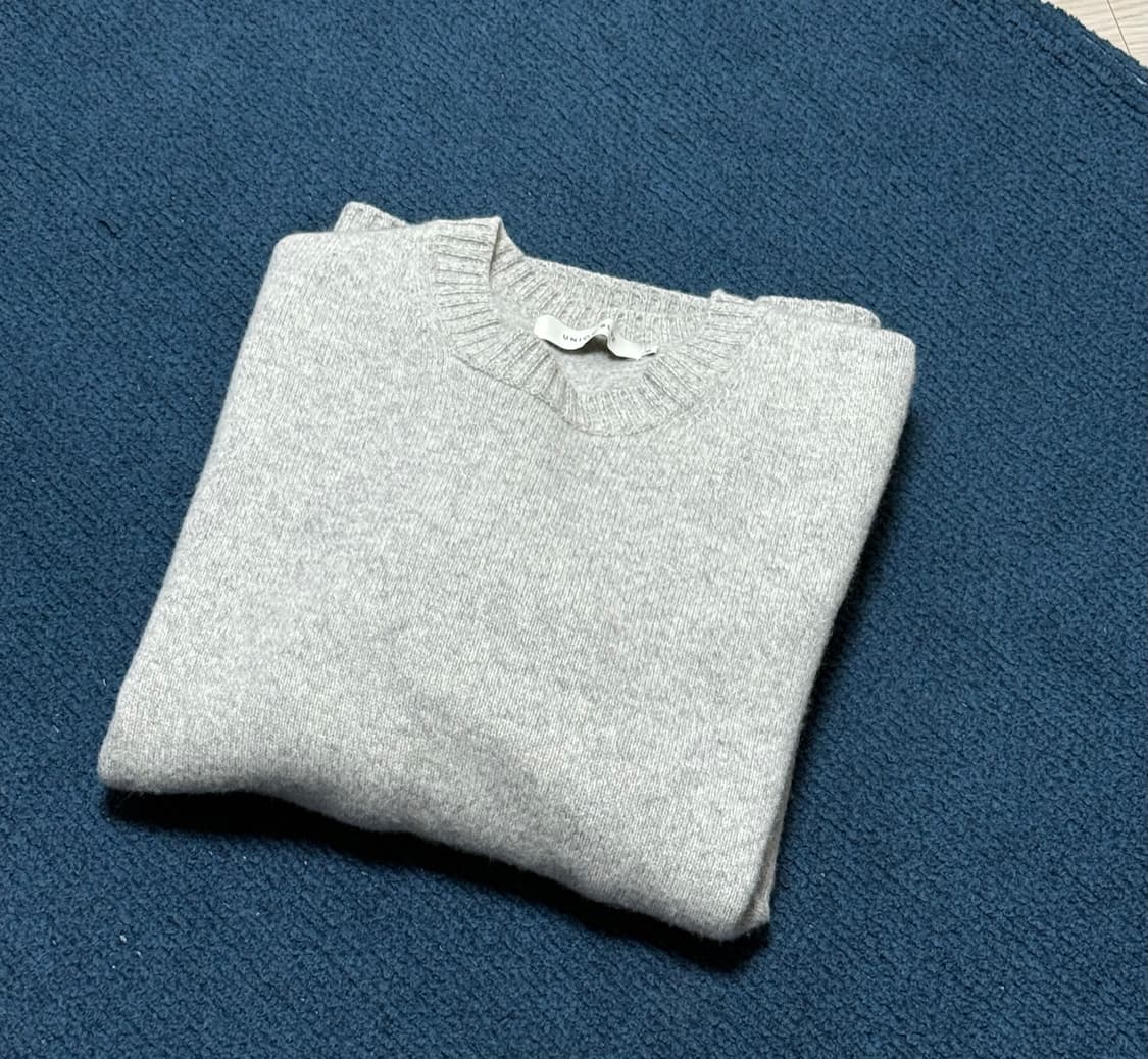 [XL] 캐시미어 울 크루넥 니트 멜란지 그레이 상품이미지1