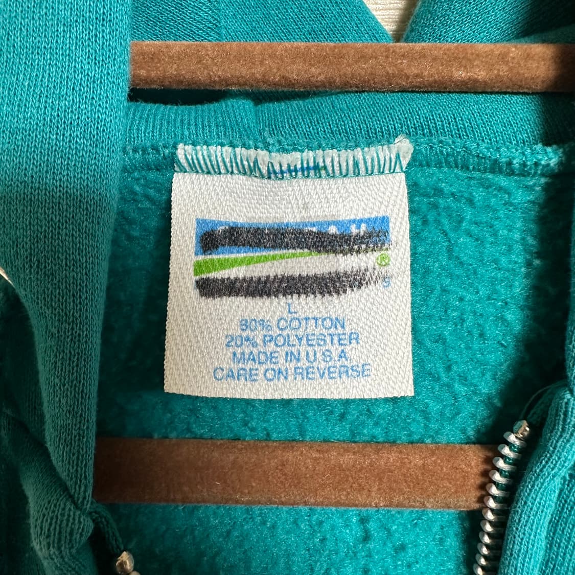 90s 빈티지 에메랄드 블루 후드 집업 L사이즈 상품이미지7