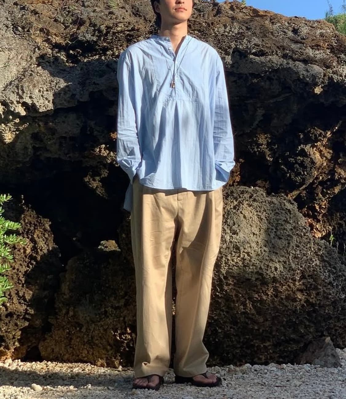 [L] 유스랩 헨리넥 셔츠 스카이블루 착샷있음 상품이미지5