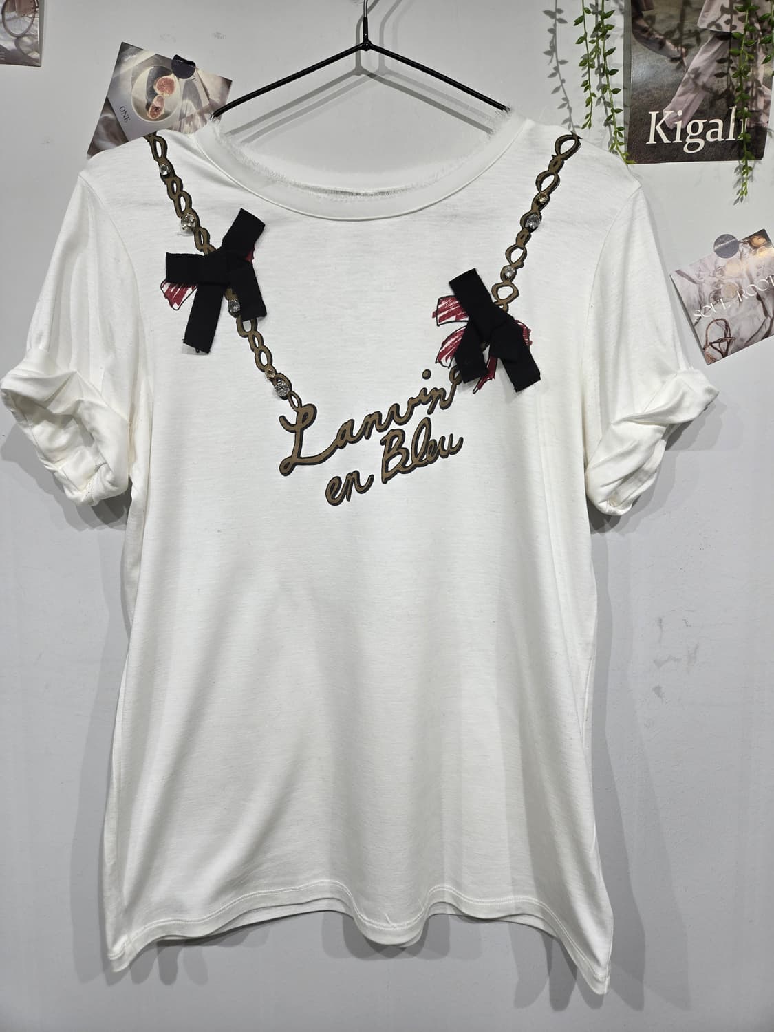 랑방 en Bleu 화이트 리본 티셔츠 상품이미지3