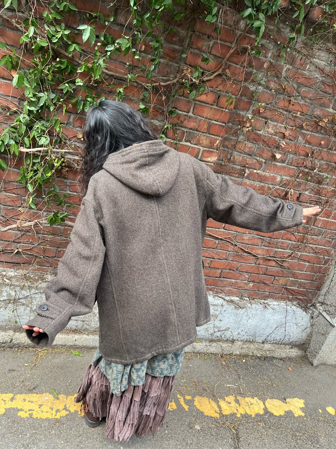 다크 브라운 오버 핏 후드 코트 상품이미지7