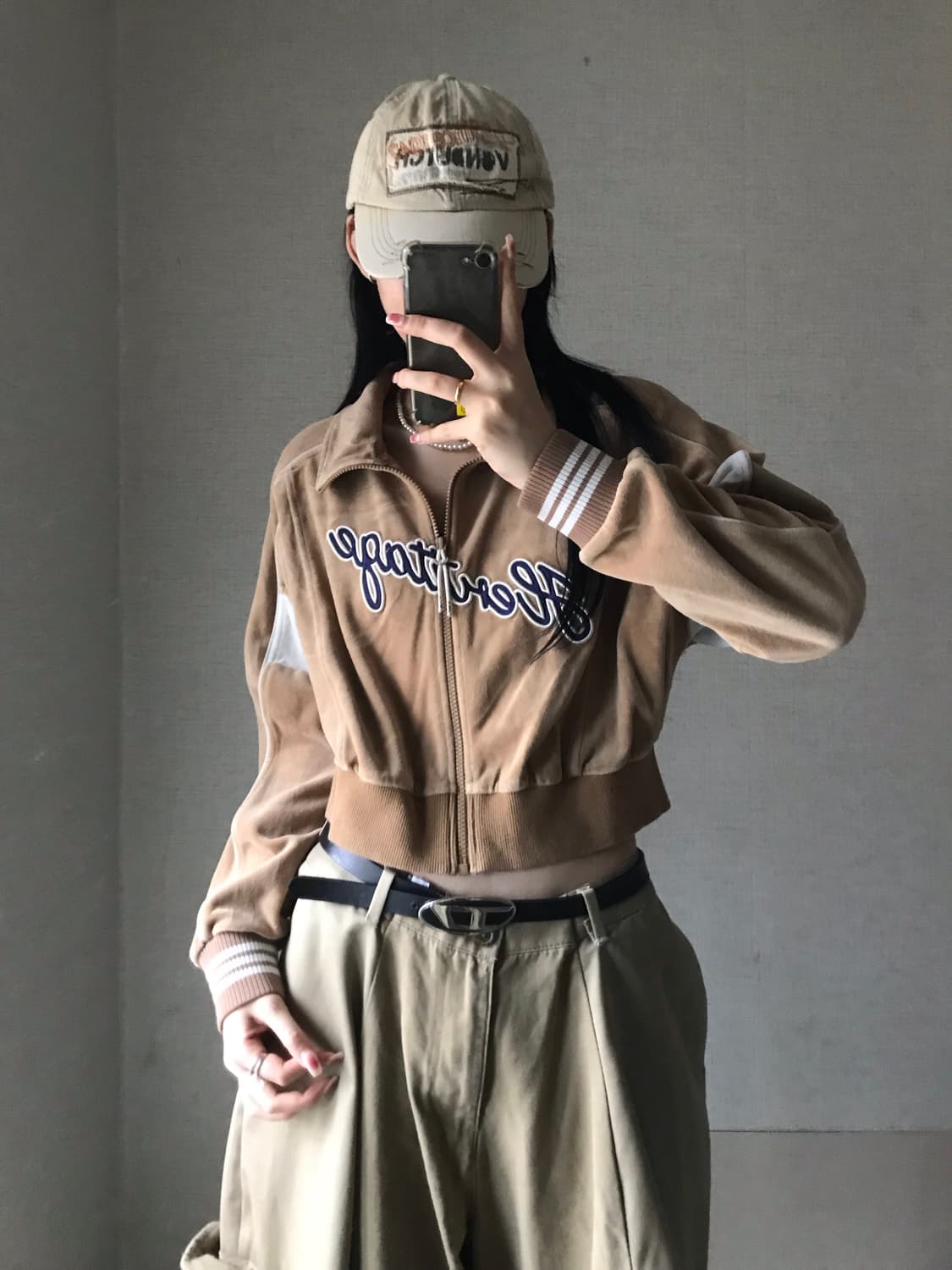 휠라 베이지브라운 벨벳 집업 상품이미지5
