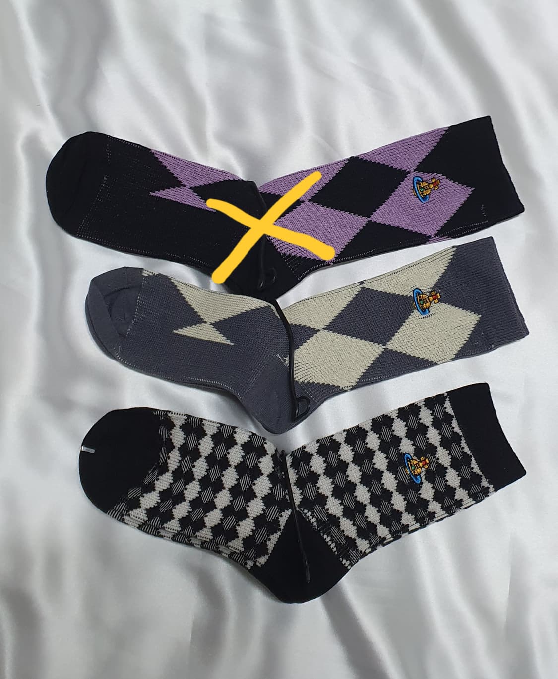 퍼플 그레이 크림 다이아투톤 아가일 체크 패턴 비비안웨스트우드 양말 상품이미지7