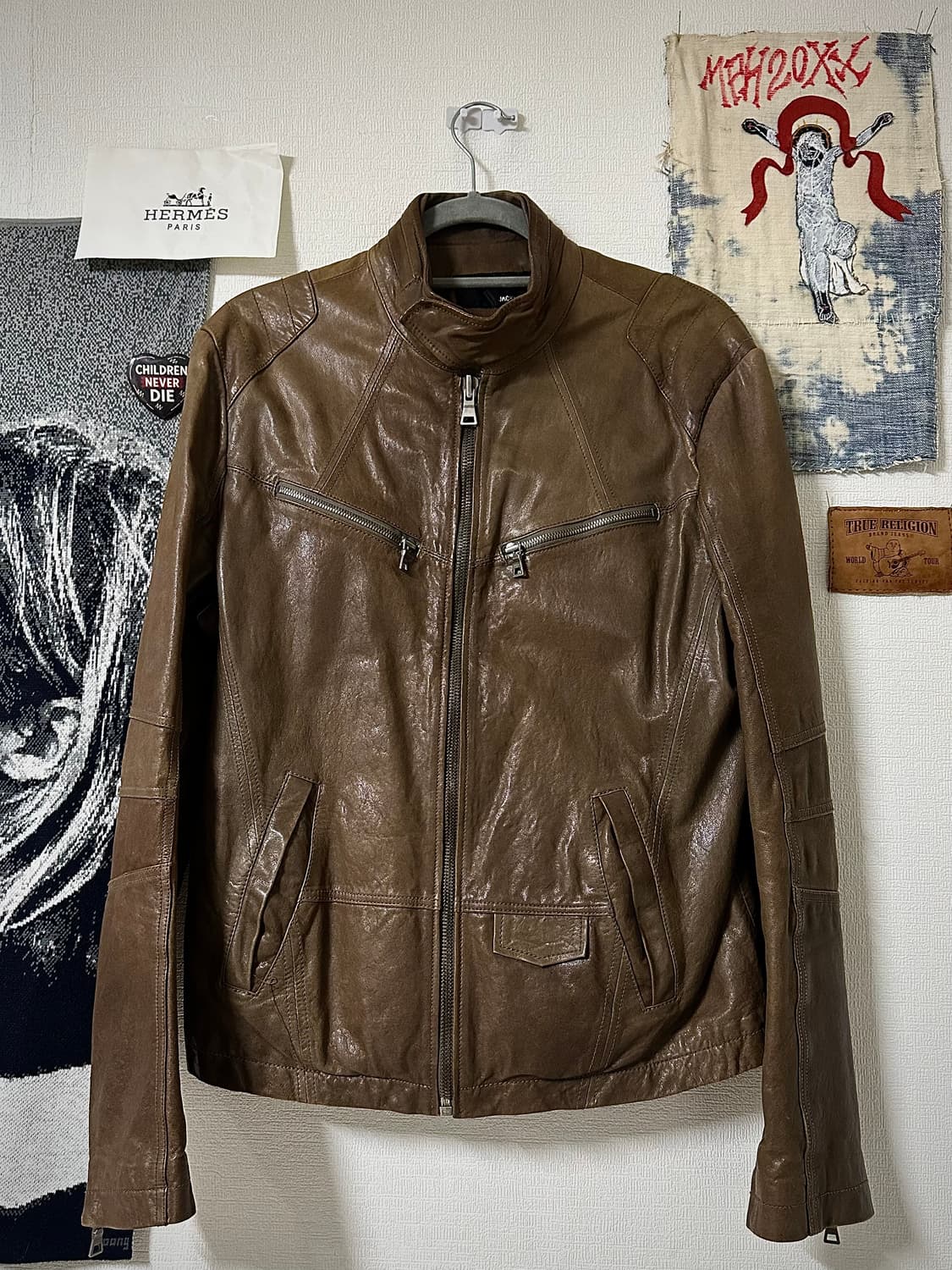 브라운 모토 레이서 레더자켓 상품이미지1