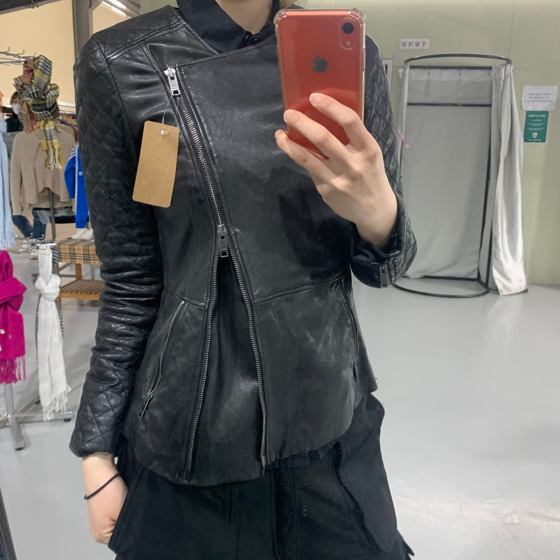 DKNY 00s 퀼팅 양가죽 비대칭사선투웨이지퍼 라이더자켓 블랙 도나카란 상품이미지3