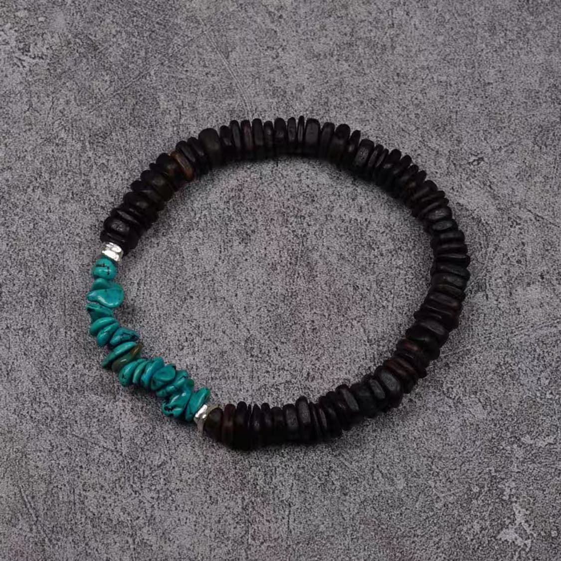 Oceanora 천연 터키석 침향목 실버 비즈 커플 팔찌 상품이미지3