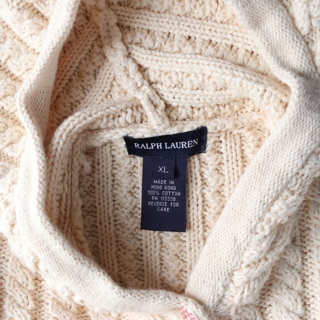 랄프로렌 크림 꽈배기 후드 가디건 XL 상품이미지6