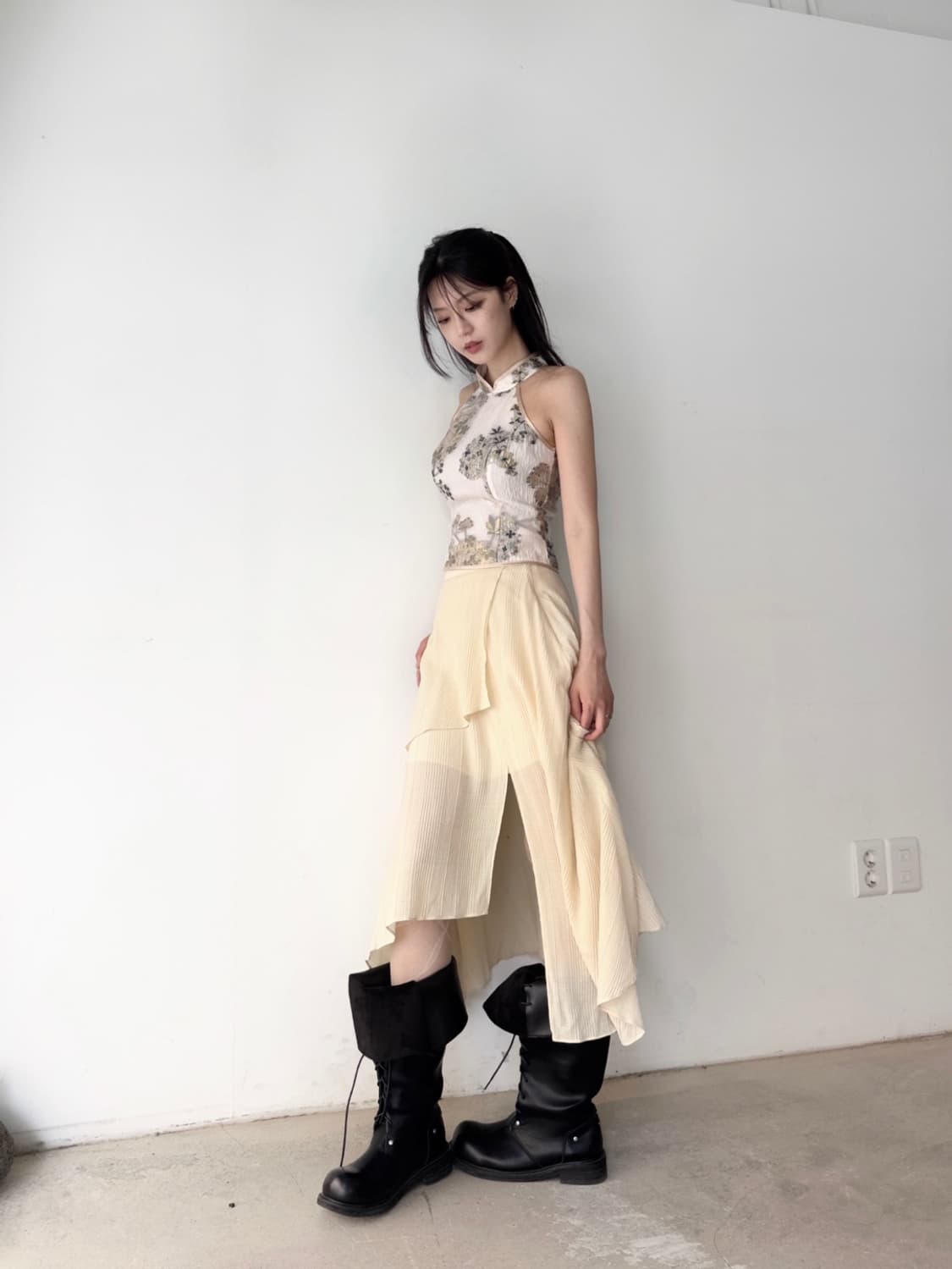 Asymmetric fly banding skirt  상품이미지5