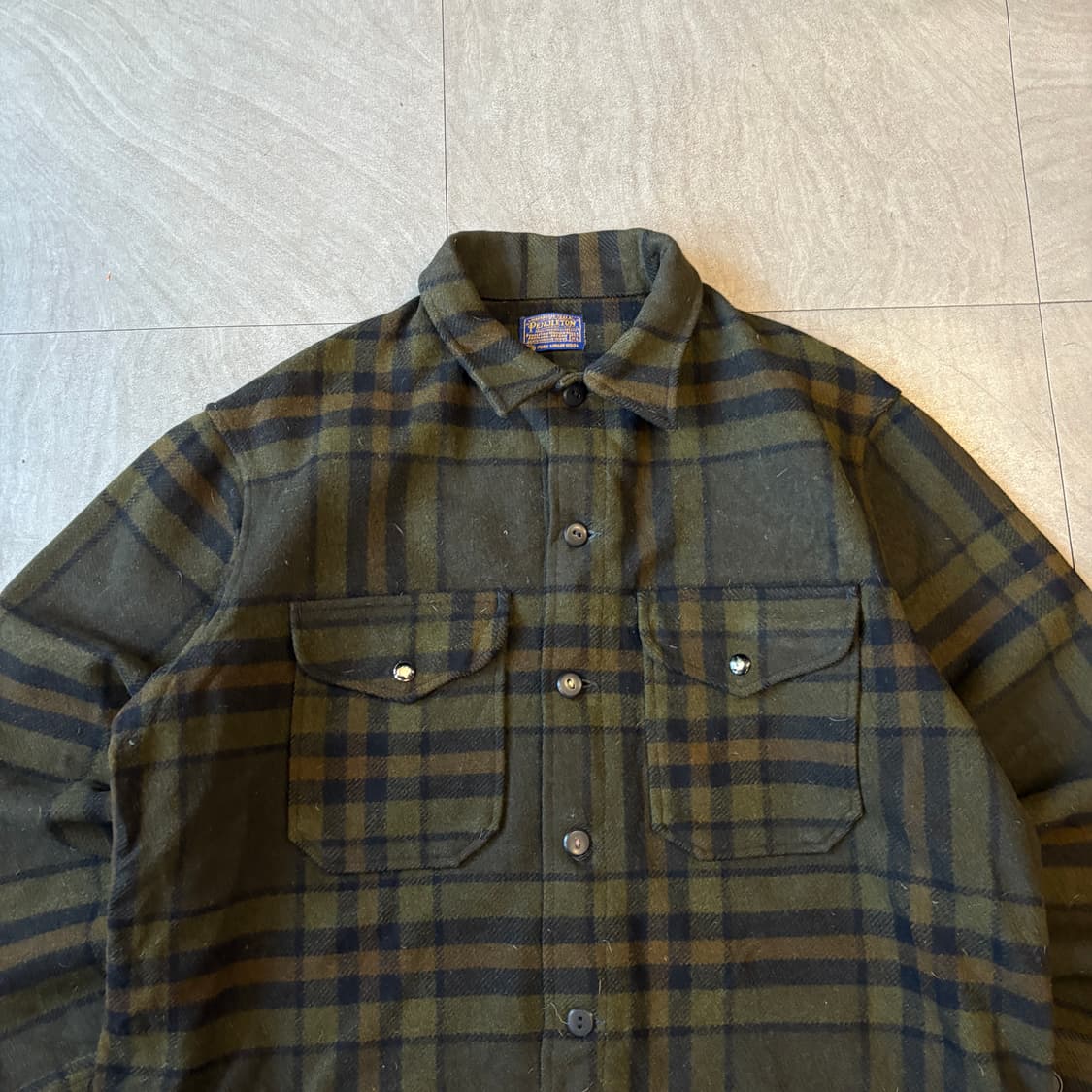 80년대 미국 생산 펜들턴 체크 울 체크 CPO 셔츠 자켓 상품이미지3
