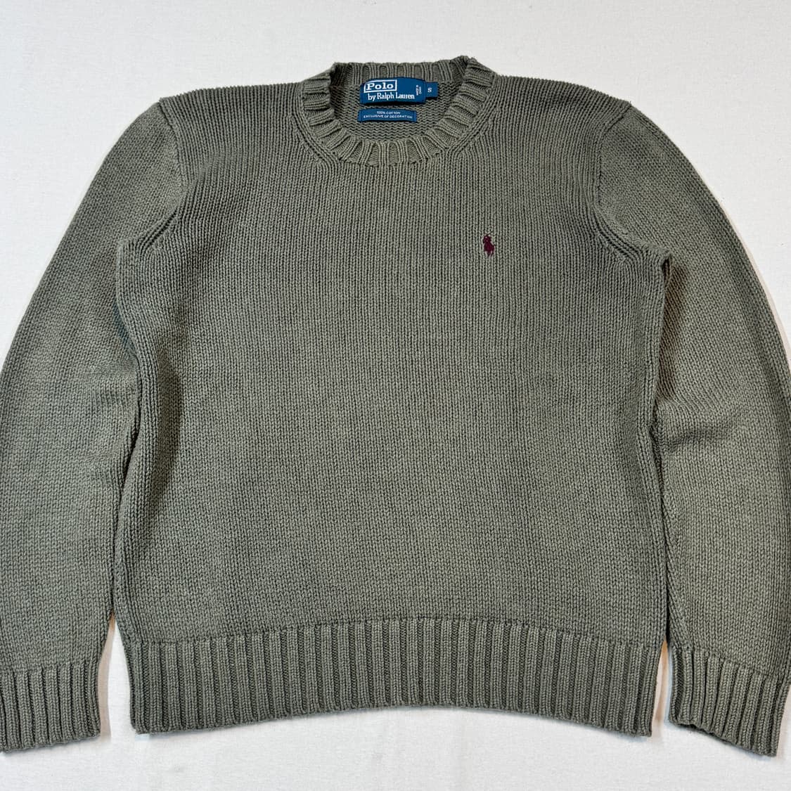S) 폴로 랄프로렌 올리브 그린 헤비코튼 라운드넥 니트 상품이미지2