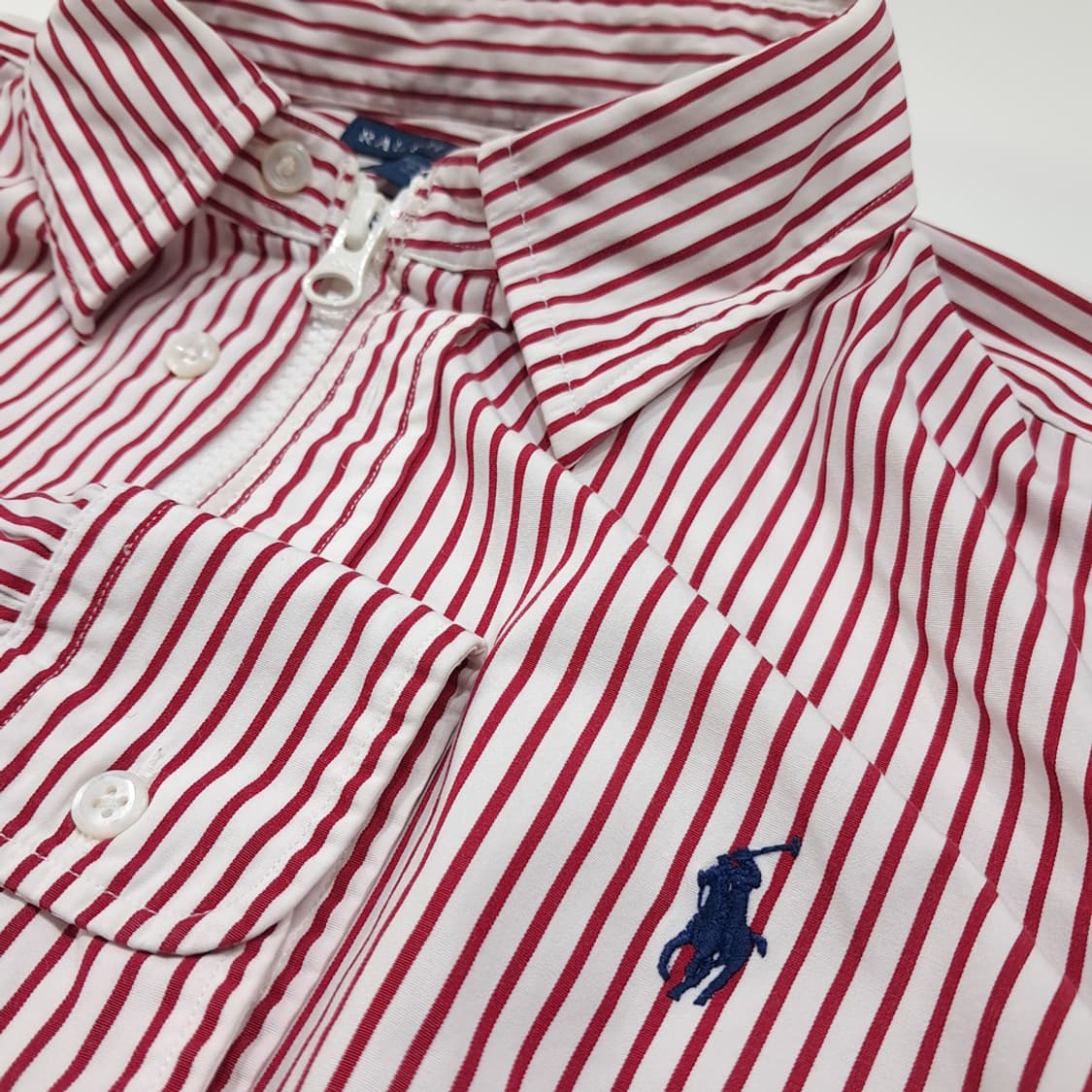 CL793 FREE 폴로 레드 스트라이프 리메이크 크롭 집업 셔츠 상품이미지4