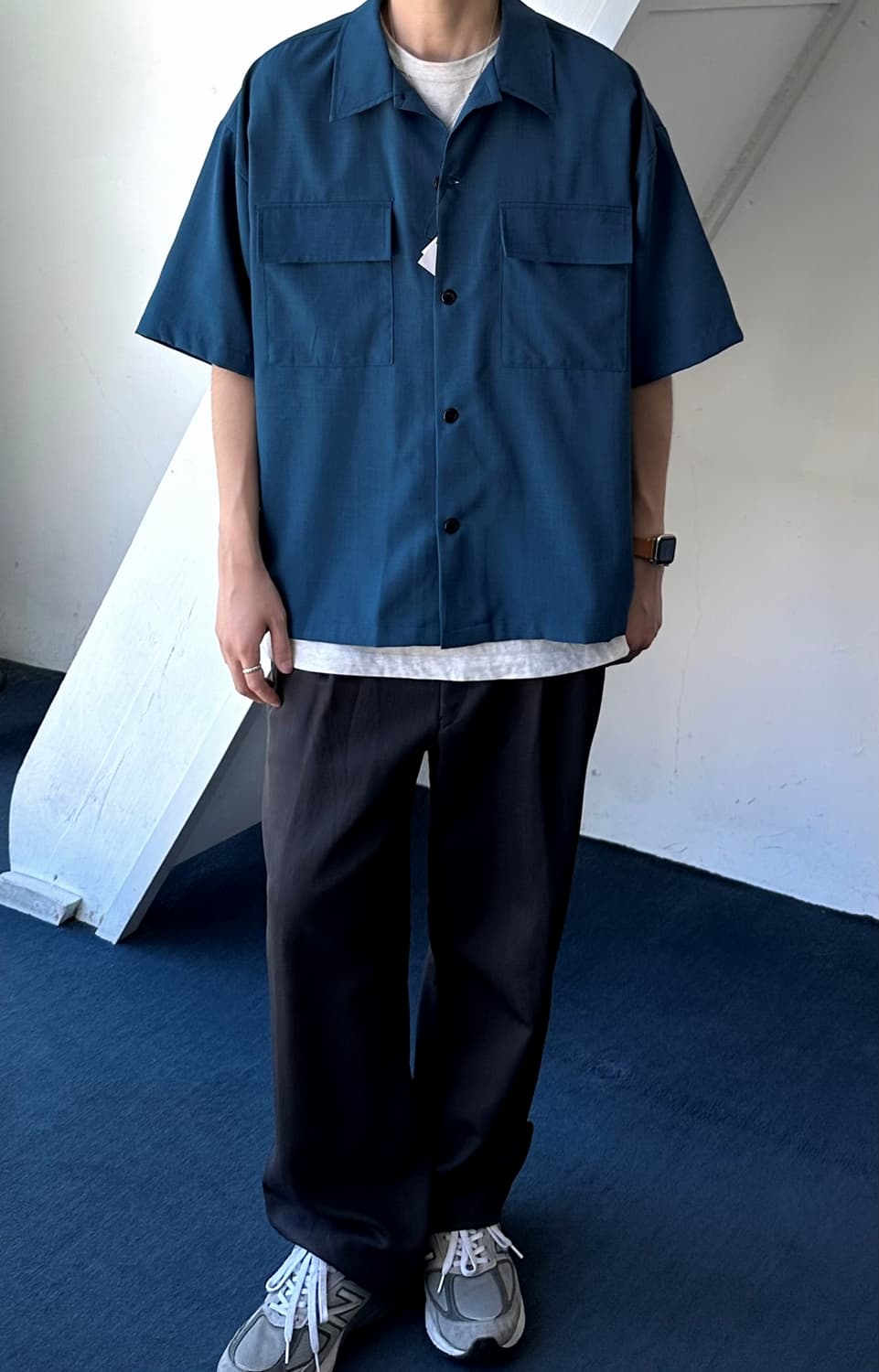 Linen touch open collar BOX shirt 상품이미지7