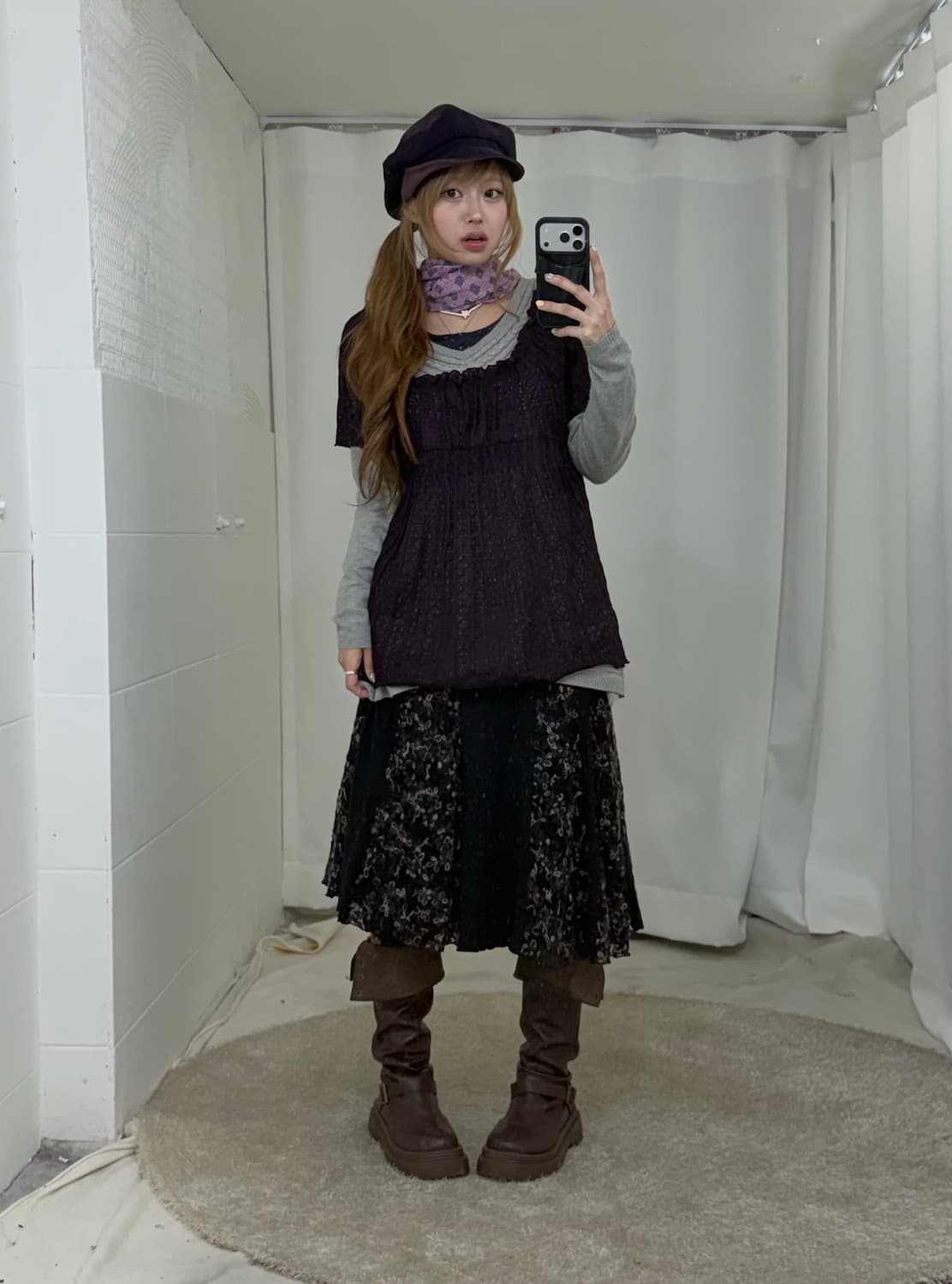 컬러 블라우스 잔꽃 포도 하구미 모리걸 코디세트 상품이미지1