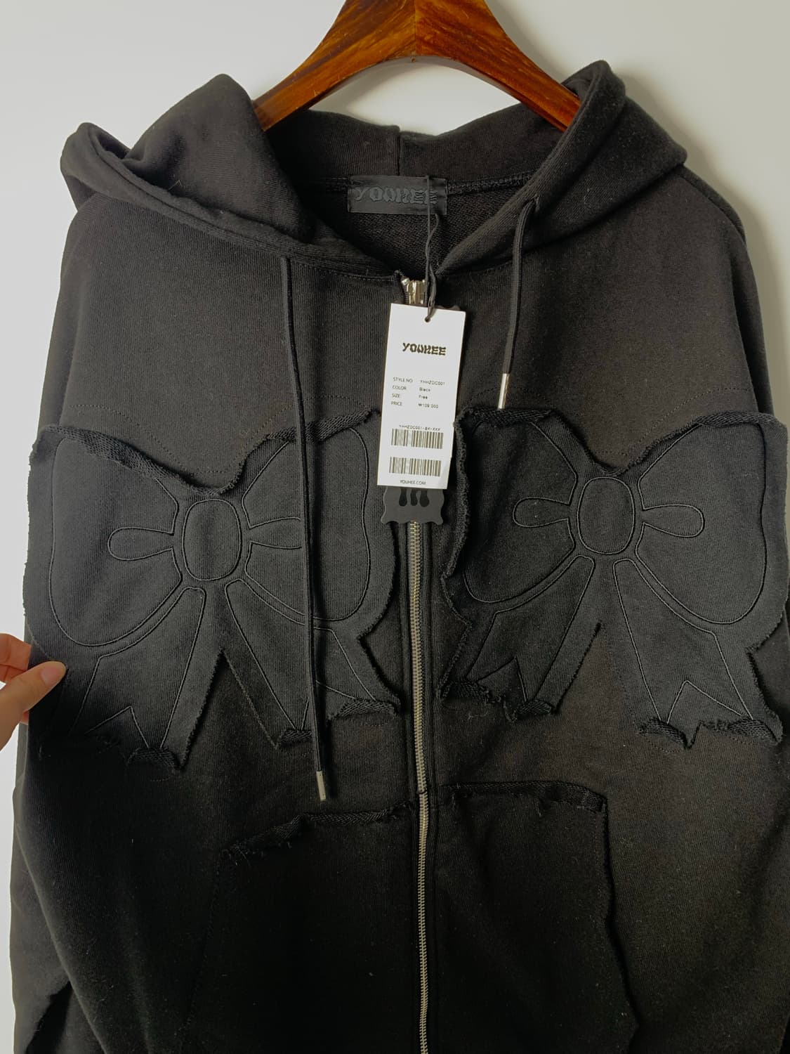 유희 리본 블랙 후드집업 상품이미지5