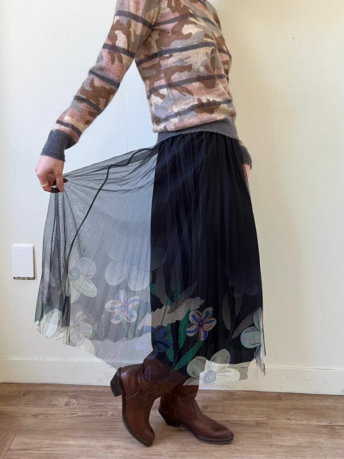 Japan vtg 아트 플라워 스커트 상품이미지5