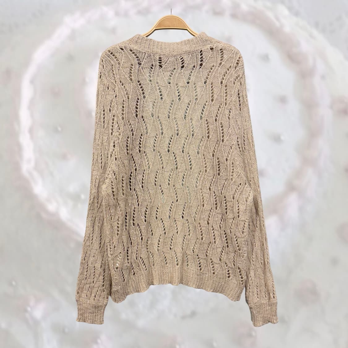 일본 빈티지 모리걸 베이지 크로셰 그물 롱슬리브 오픈 가디건 상품이미지3