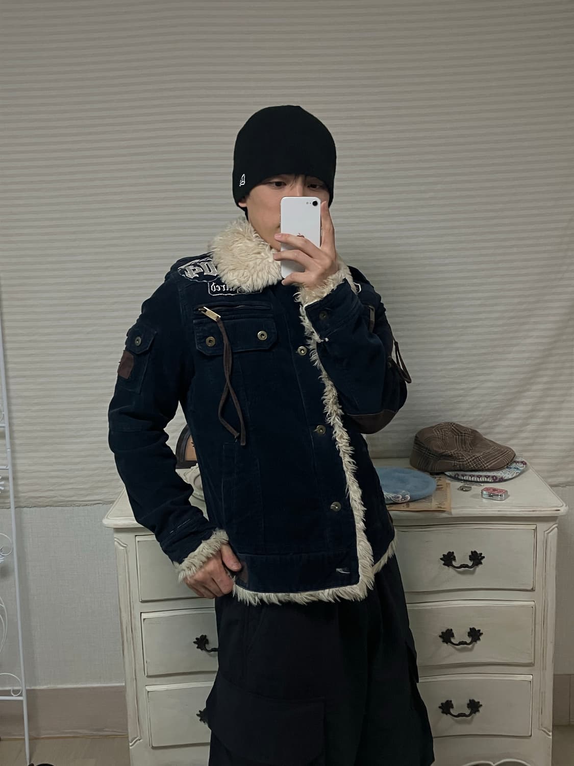 빈티지 네이비 벨벳 파우치 자켓 y2k 스트릿 갸루 펑키 일본빈티지511 상품이미지2