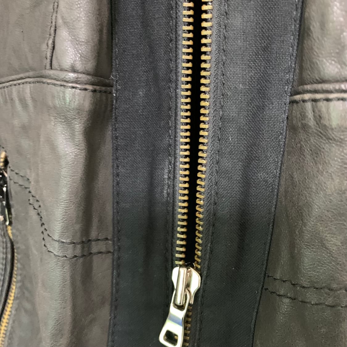 D&G 돌체앤가바나 빈티지 니트 배색 레더 자켓 카키 가죽자켓 상품이미지7