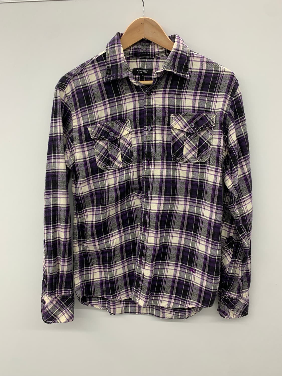 버버리 블랙라벨 퍼플 체크 셔츠(하단로고) 상품이미지2