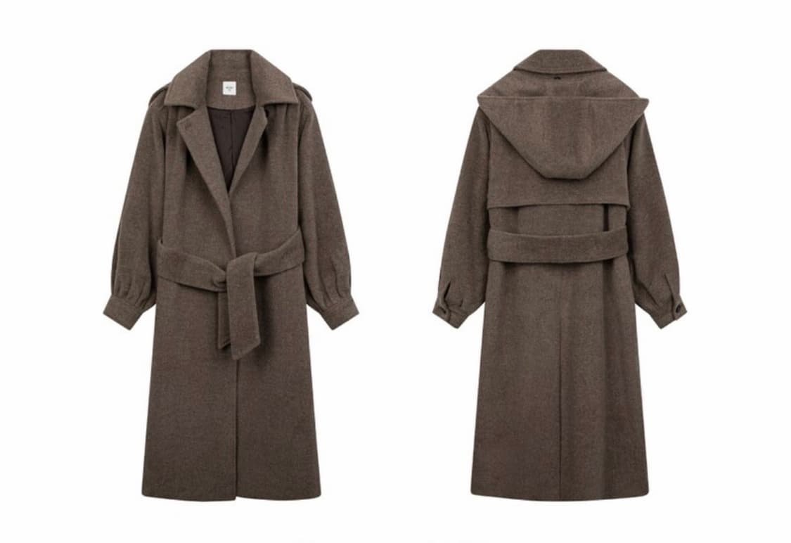 택O) [s] 아크로 셔링 슬리브 후드 울 블렌드 앙고라 코트 브라운 상품이미지3