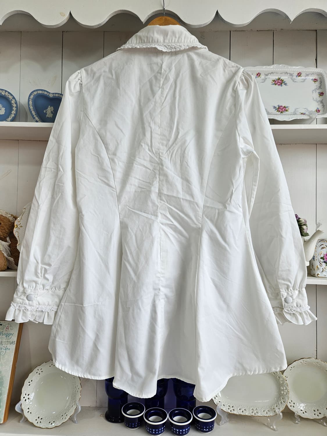 레이스 셔링 블라우스 화이트 프릴 카라 상품이미지6