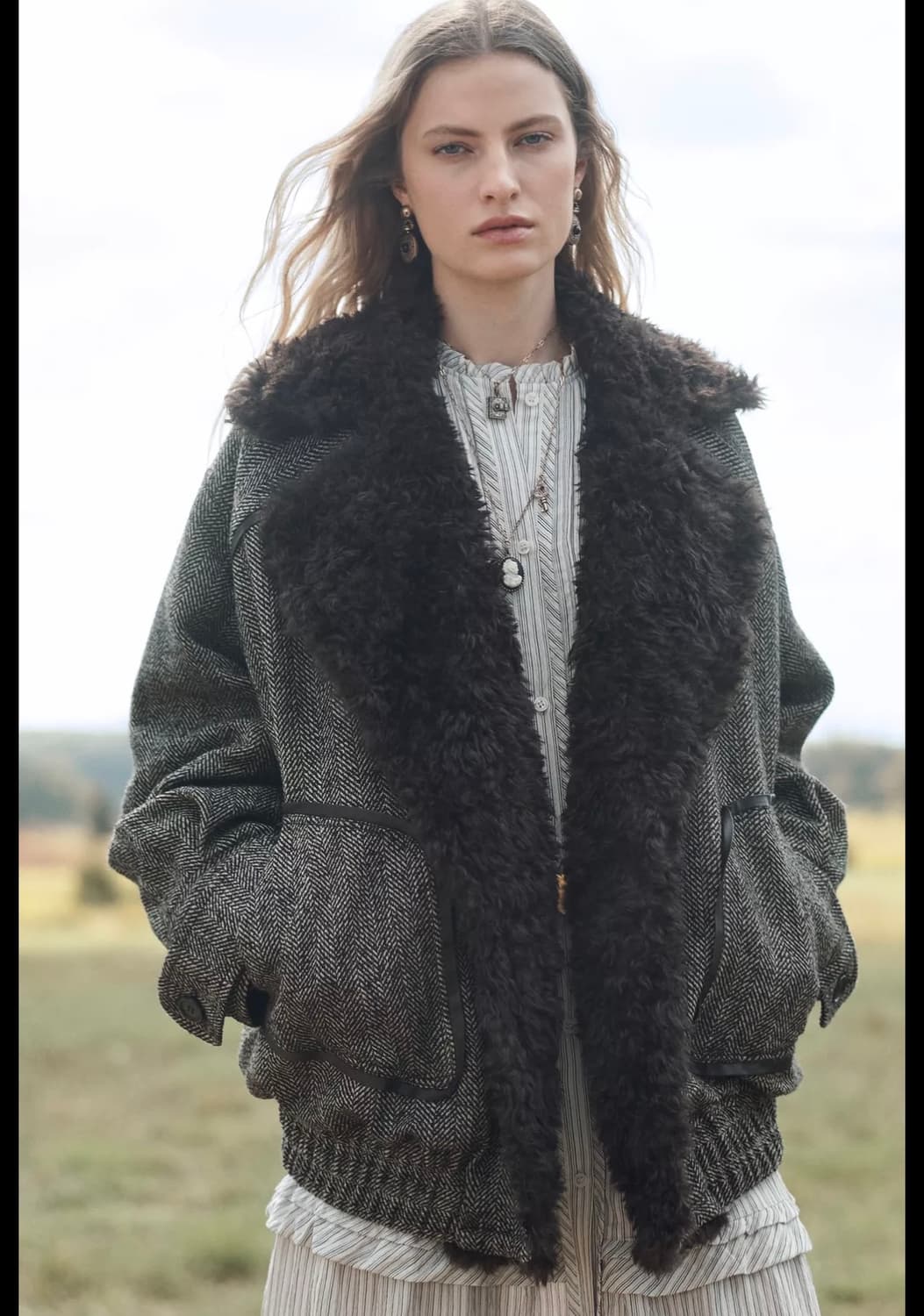 M(KR 66) 자라 리미티드 에디션 헤링본 콤비 봄버 재킷 한정판 상품이미지3