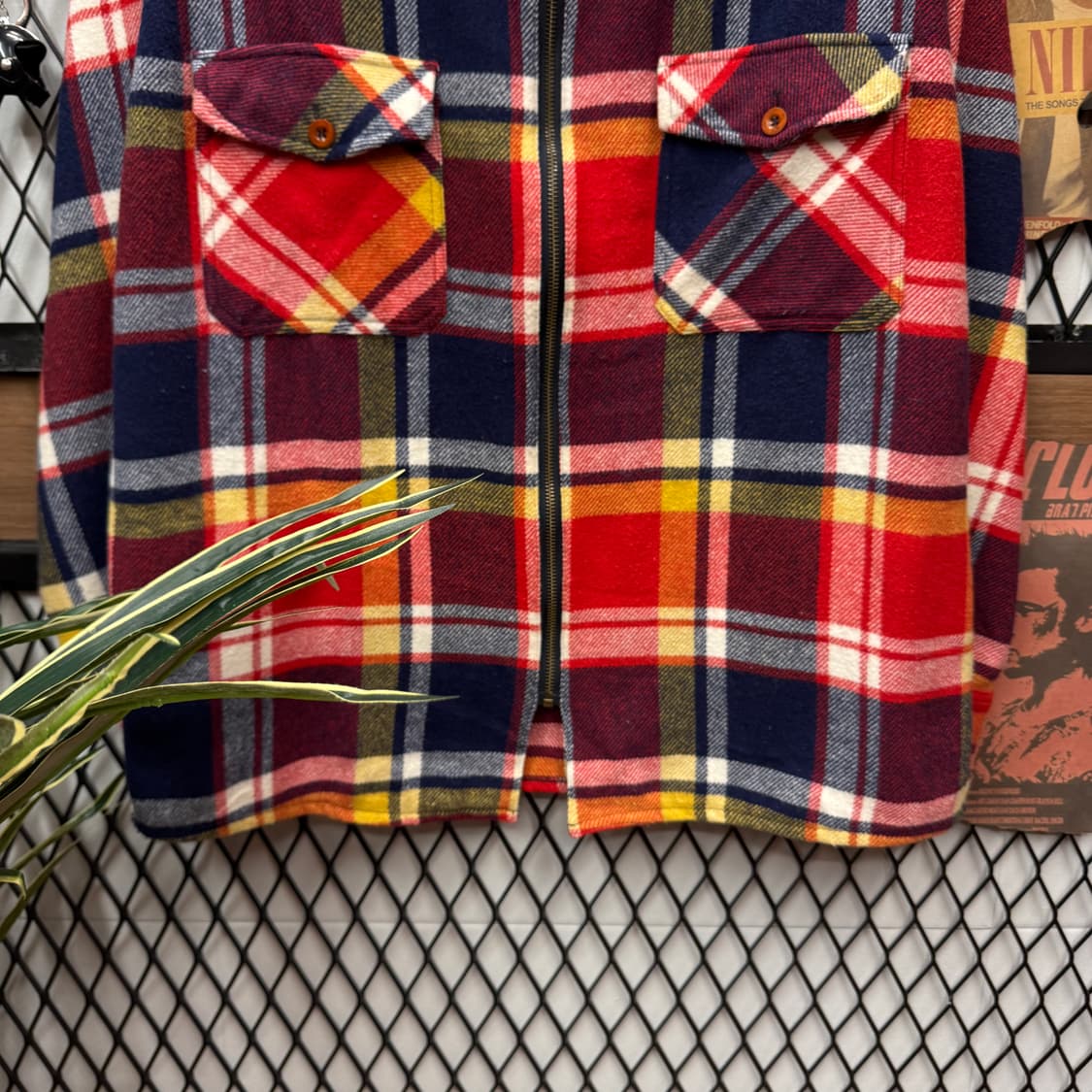 90s ITA VINTAGE 플란넬 체크 패턴 집업 셔츠 레드 상품이미지4